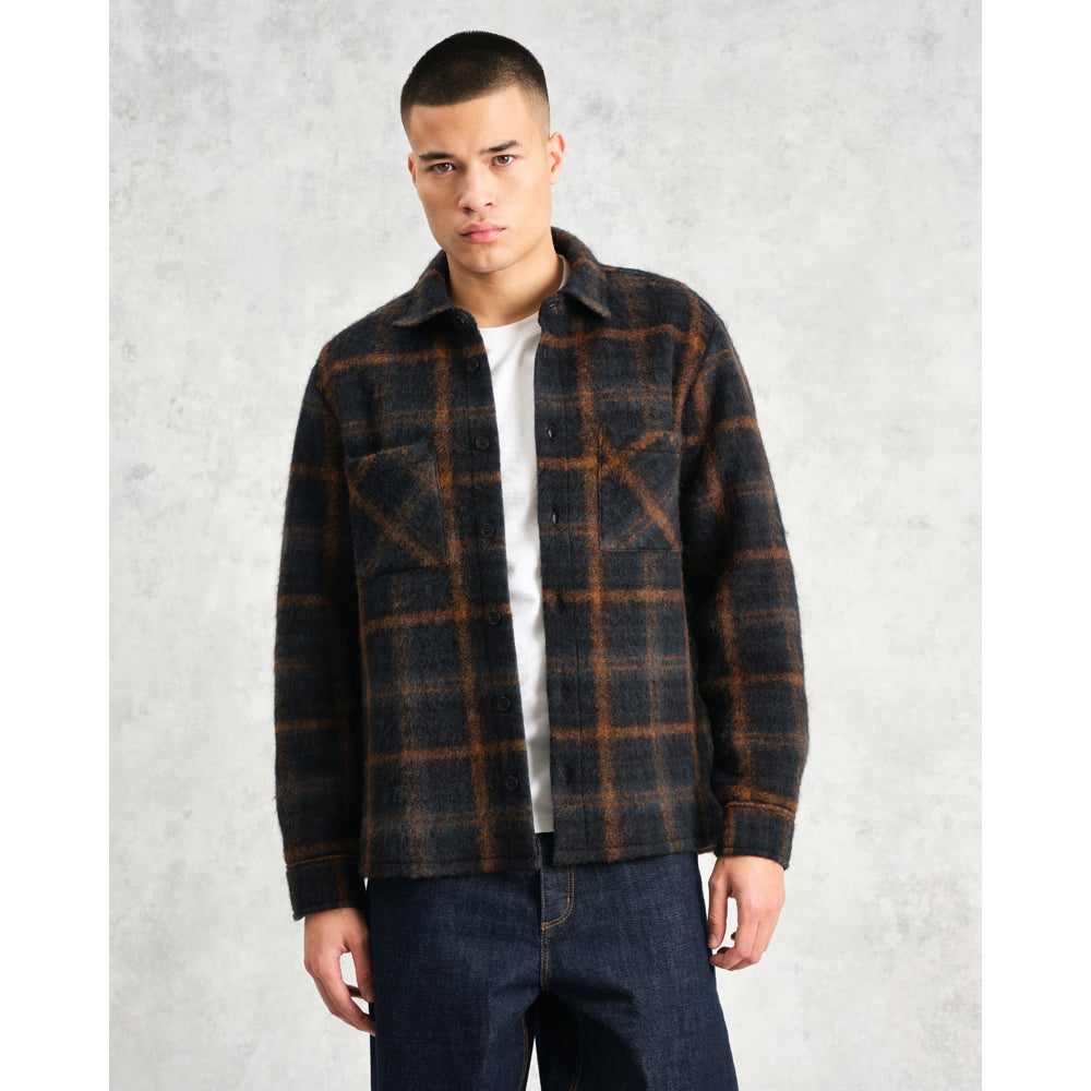 オーバーシャツ DRAWN CHECK (TEAL/ORANGE)