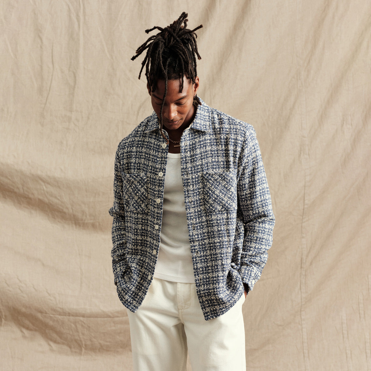 男女兼用 WHオーバーシャツ｜マーサーチェック（BLUE）│wax london