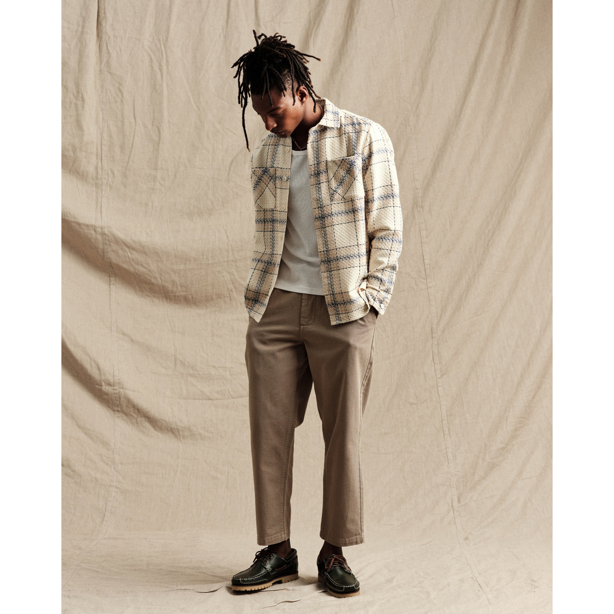 WHオーバーシャツ｜アールチェック(ECRU/BLUE)