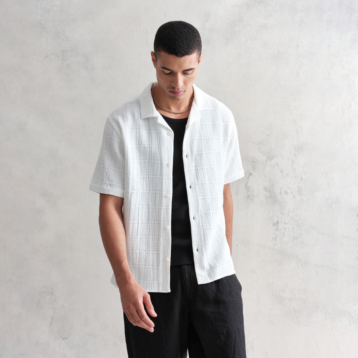 ディドコットシャツ WAFFLE PATCHWORK (WHITE)｜Wax London ワックス