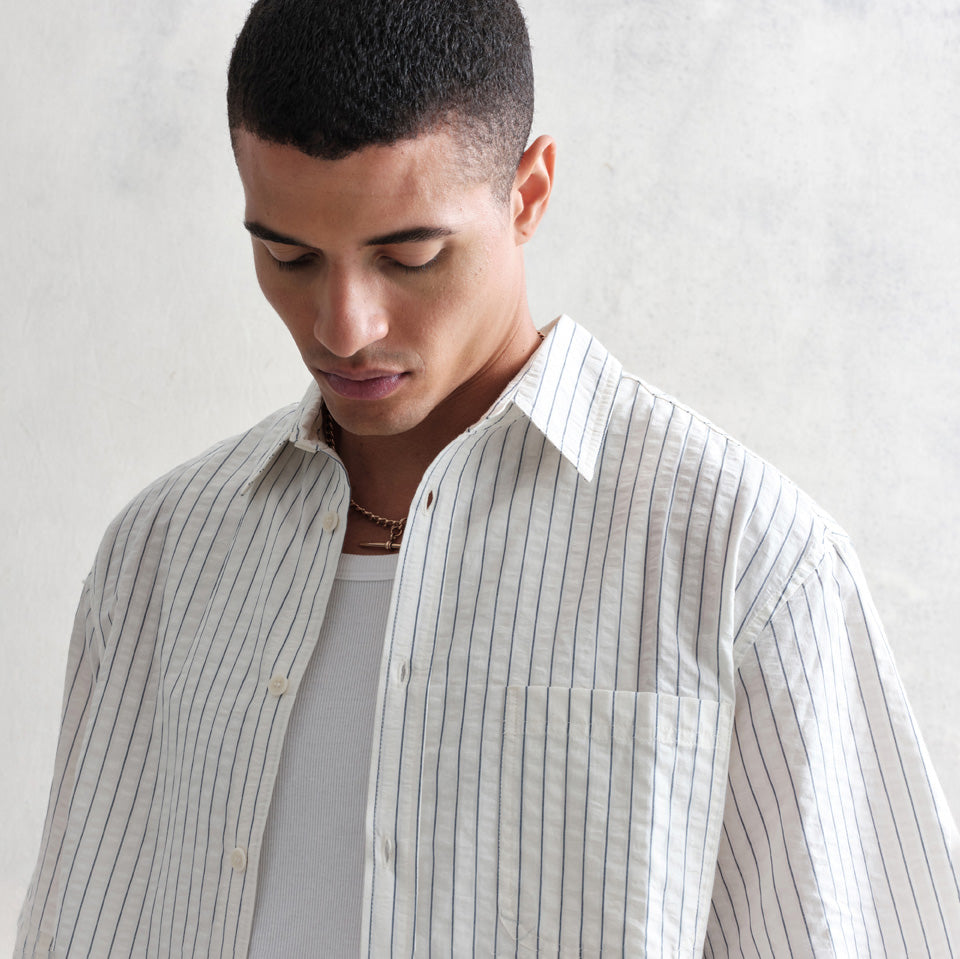 キューシャツ SEERSUCKER STRIPE (WHITE/BLUE)