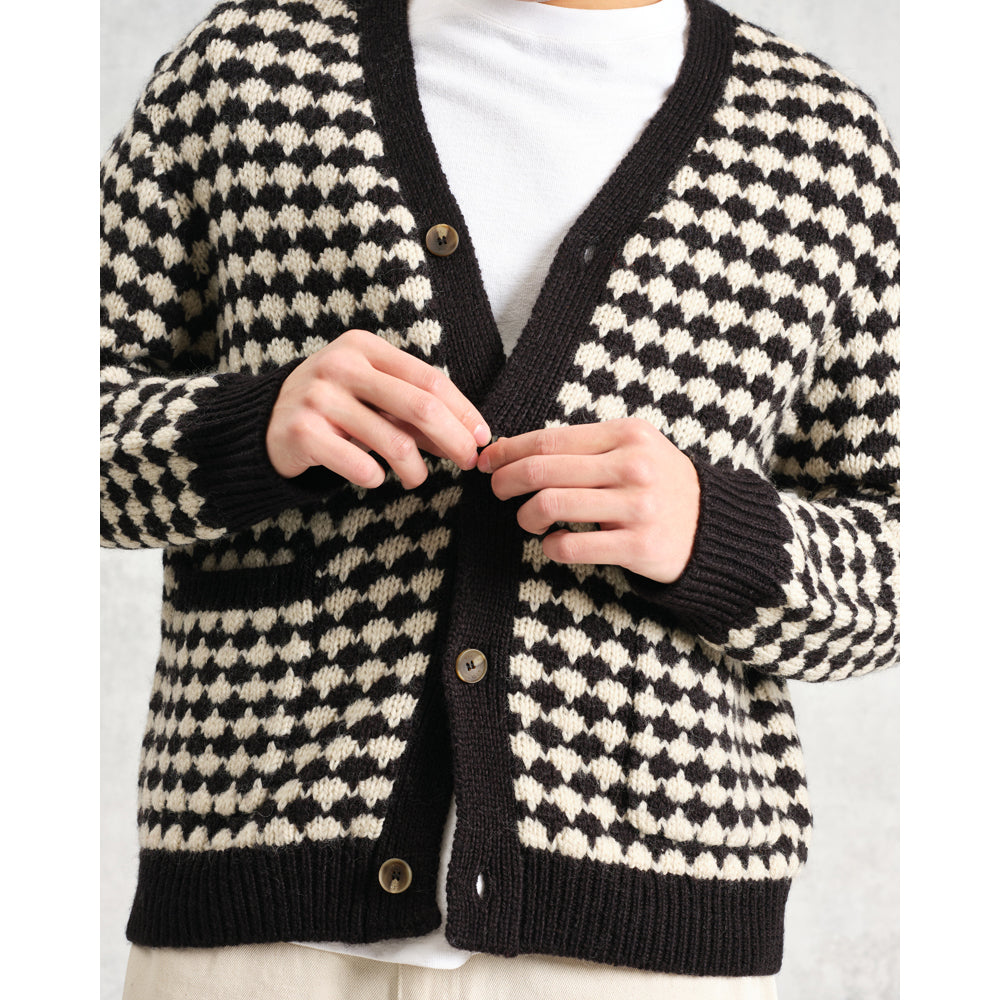 ウォーカーカーディガン BUBBLE KNIT (BLACK/ECRU)