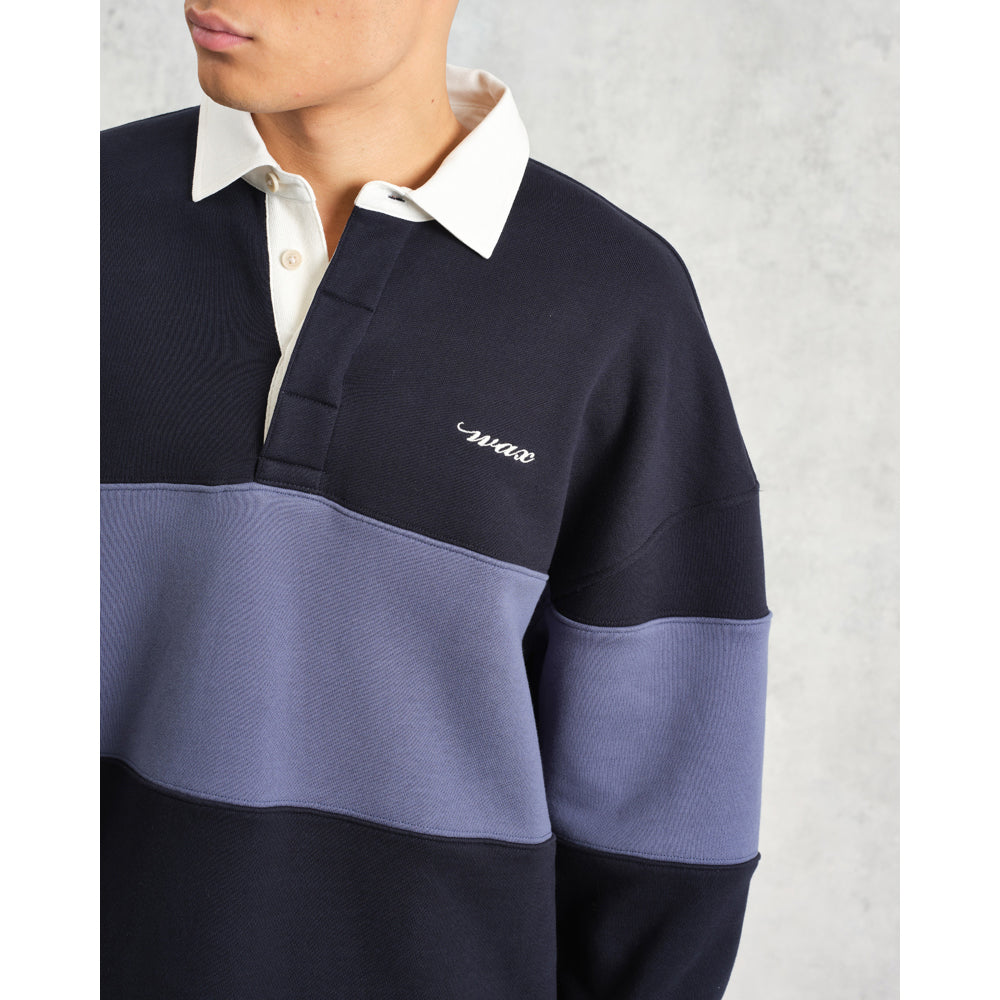 【予約】ラガーシャツ PANELLED LOOPBACK (NAVY/BLUE)