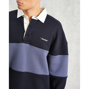 ラガーシャツ PANELLED LOOPBACK (NAVY/BLUE)
