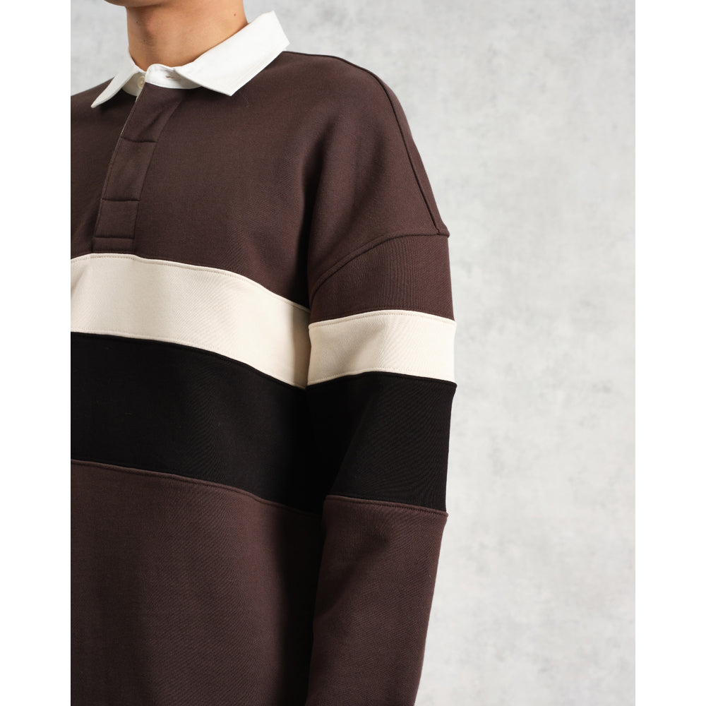 【予約】ラガーシャツ PANELLED LOOPBACK (BROWN/BLACK)