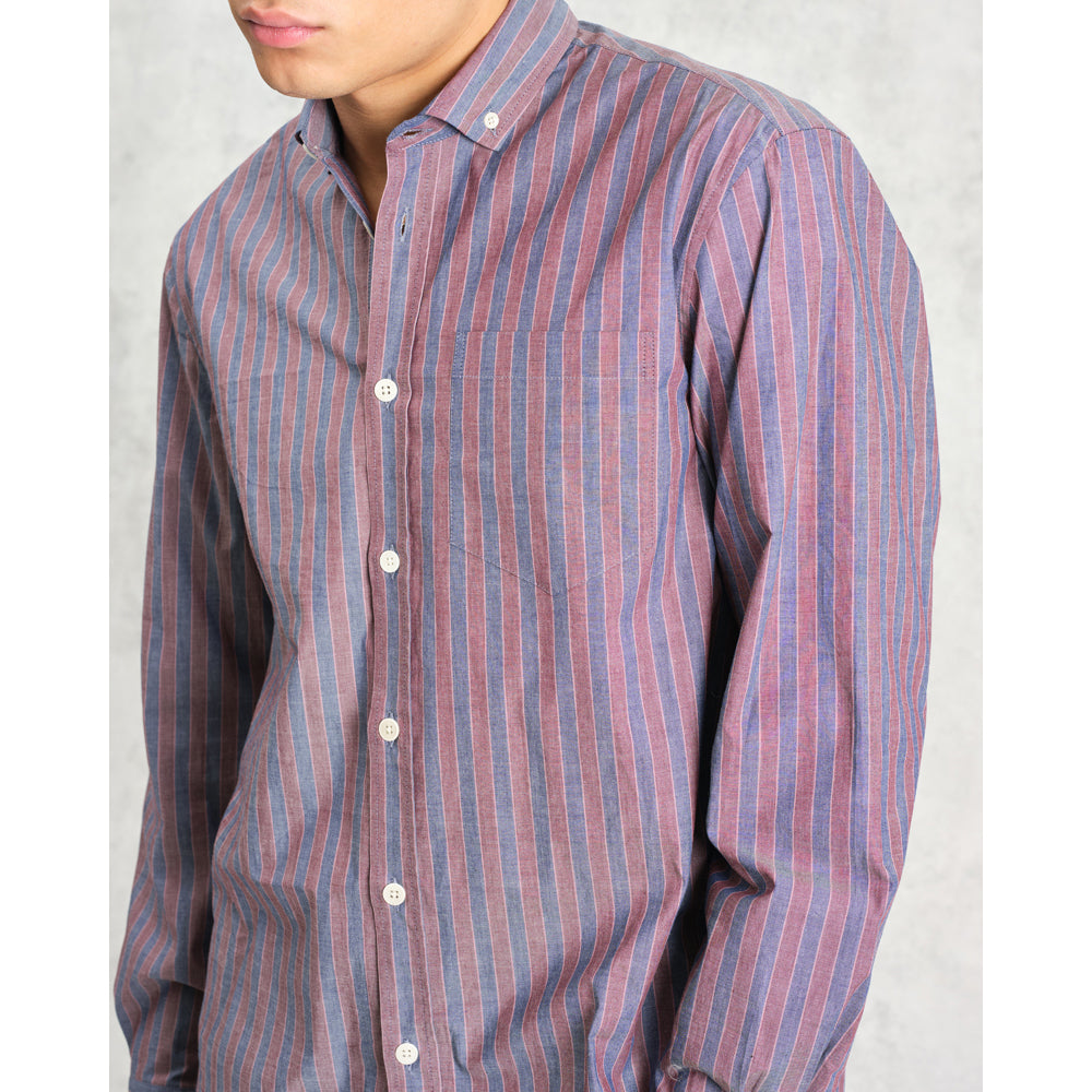 アビンドンシャツ POPLIN HALO STRIPE (BLUE/BURGUNDY)