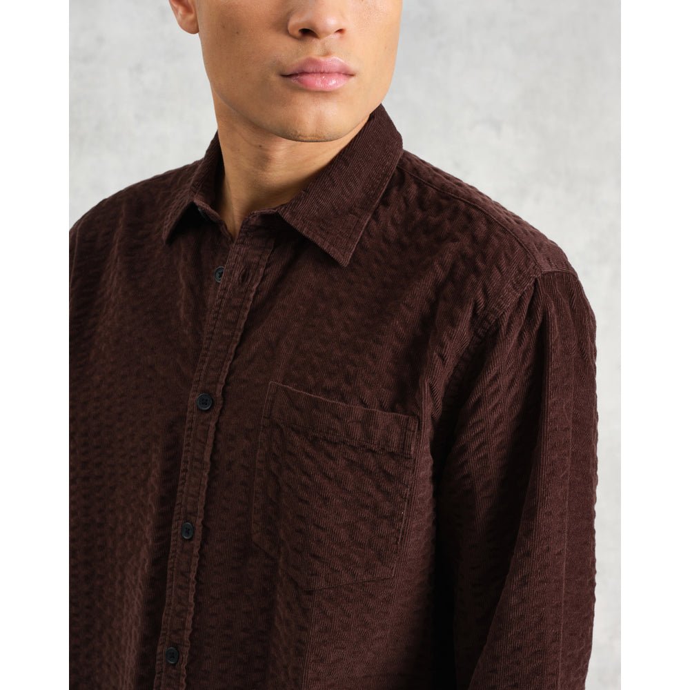シェリーシャツ SEERSUCKER CORD (DARK BROWN) - グリニッジ オンラインストア