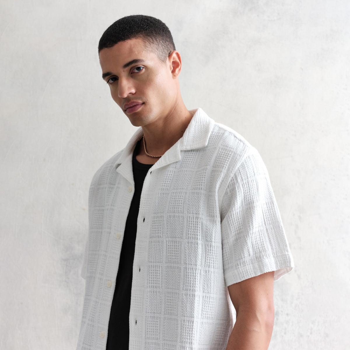 ディドコットシャツ WAFFLE PATCHWORK (WHITE)