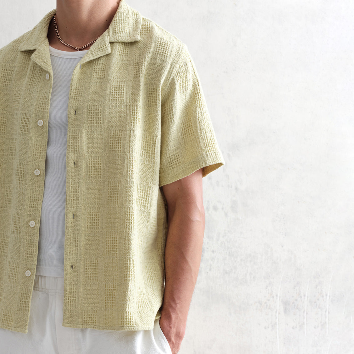 ディドコットシャツ WAFFLE PATCHWORK (GREEN)