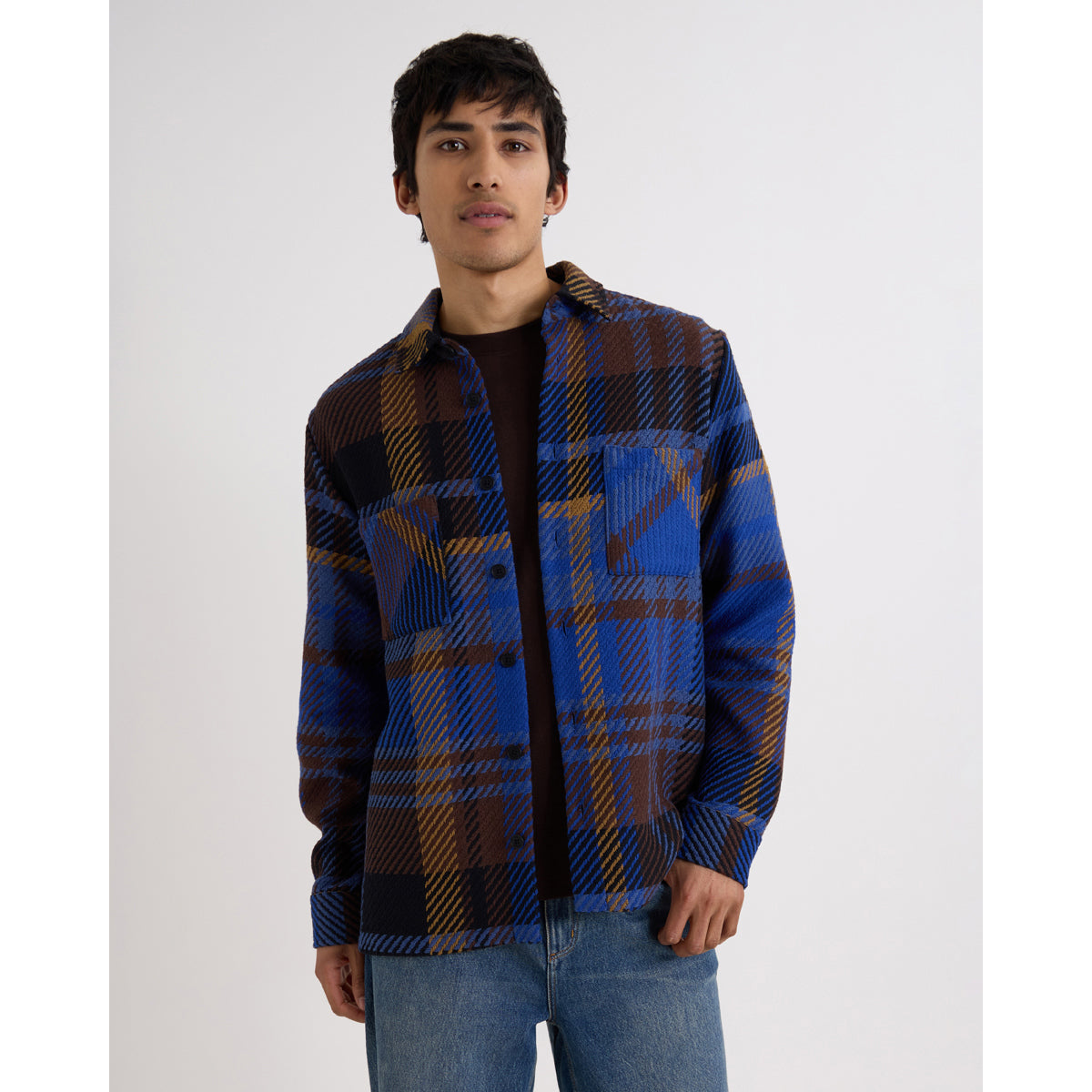 オーバーシャツ BOLD CHECK (BLUE/BROWN)