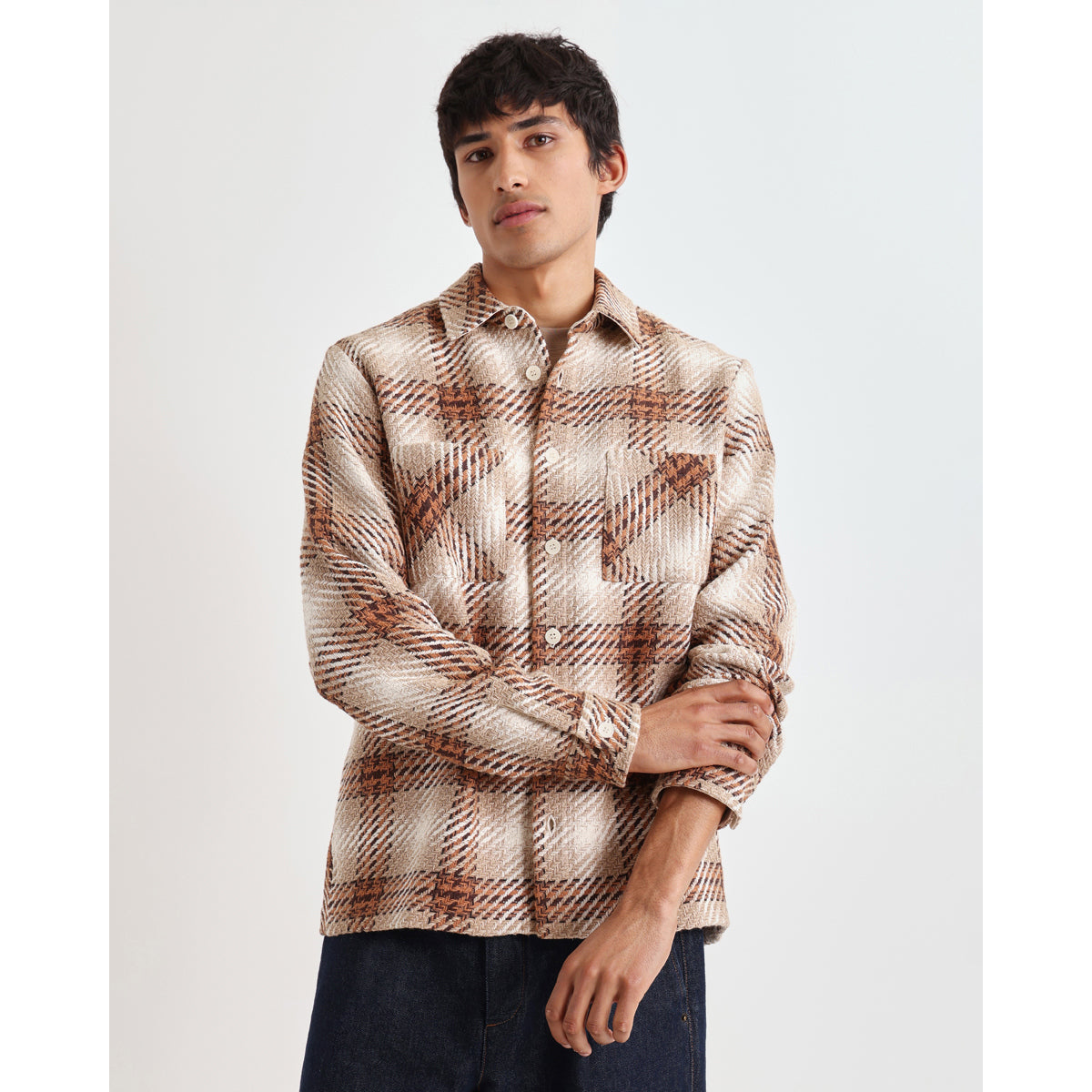 オーバーシャツ OVERLAP CHECK (NATURAL/ECRU)