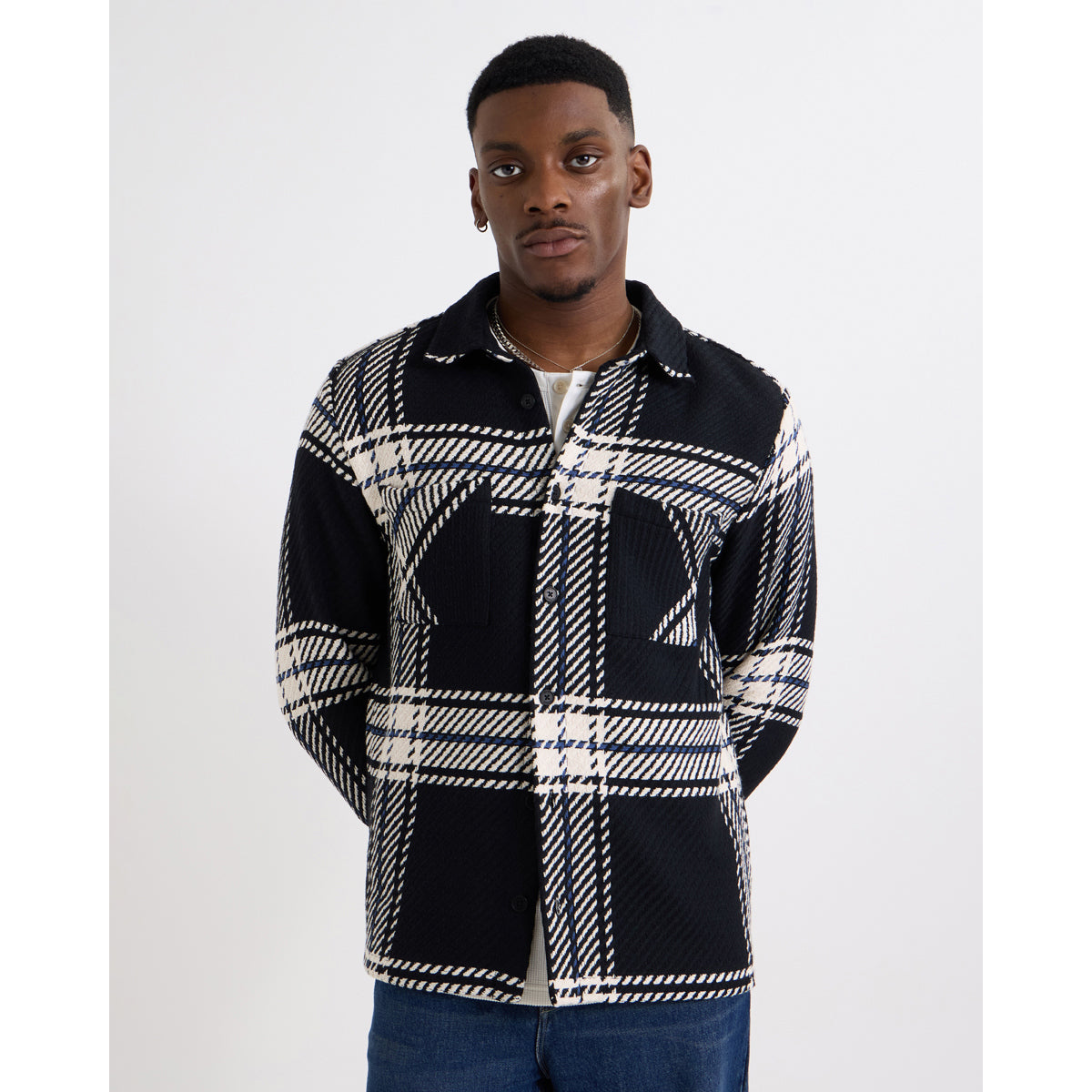 オーバーシャツ OVERSIZE GRID CHECK (BLACK/ECRU)