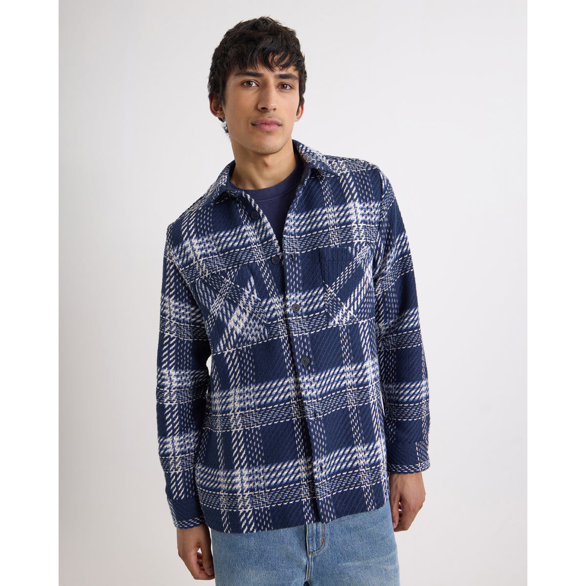 オーバーシャツ PLAID WEAVE (NAVY/ECRU)