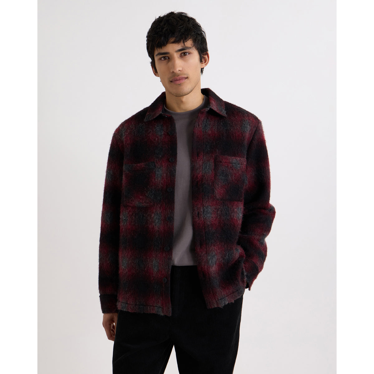 オーバーシャツ ELM WOOL BLEND CHECK (RED/BLACK)
