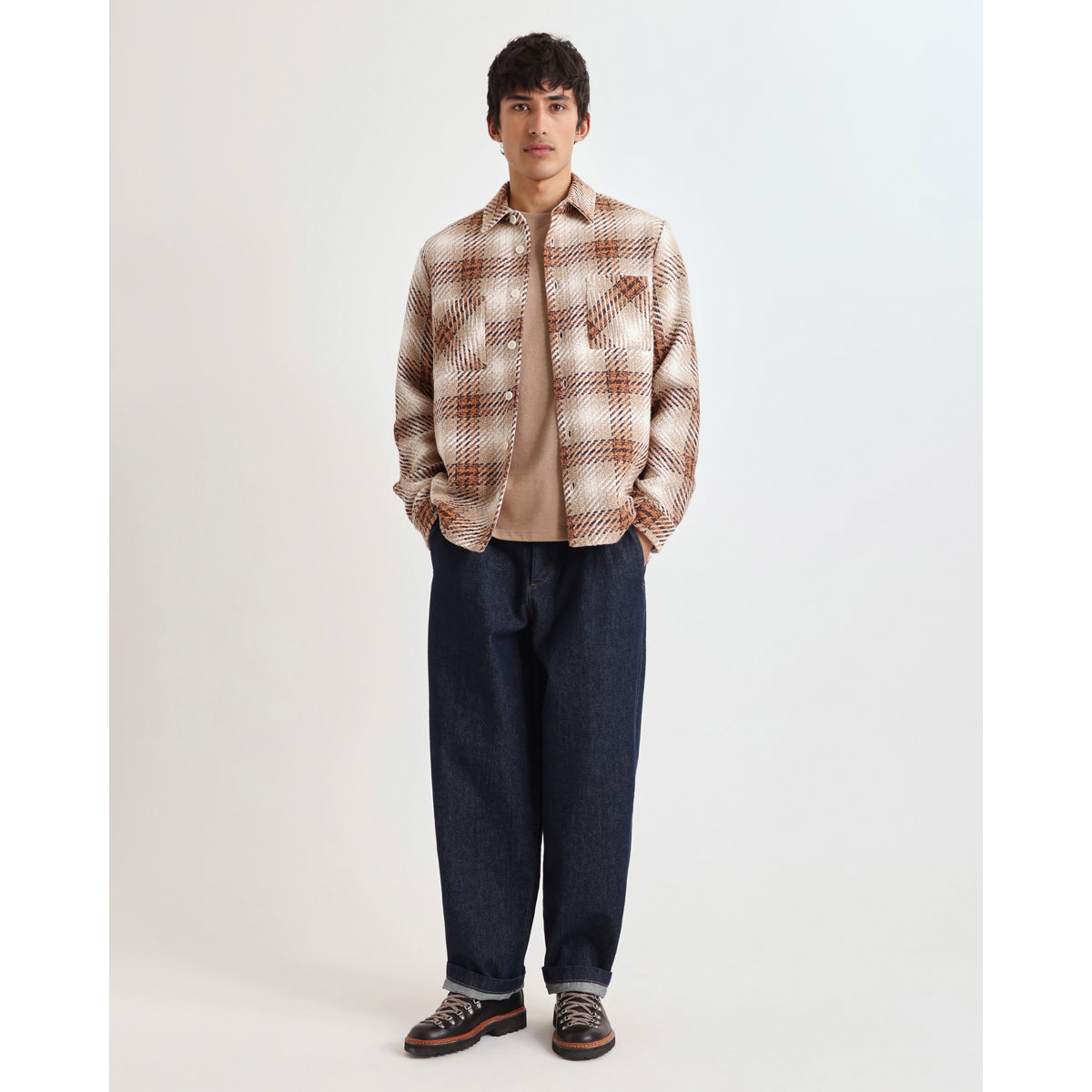 オーバーシャツ OVERLAP CHECK (NATURAL/ECRU)