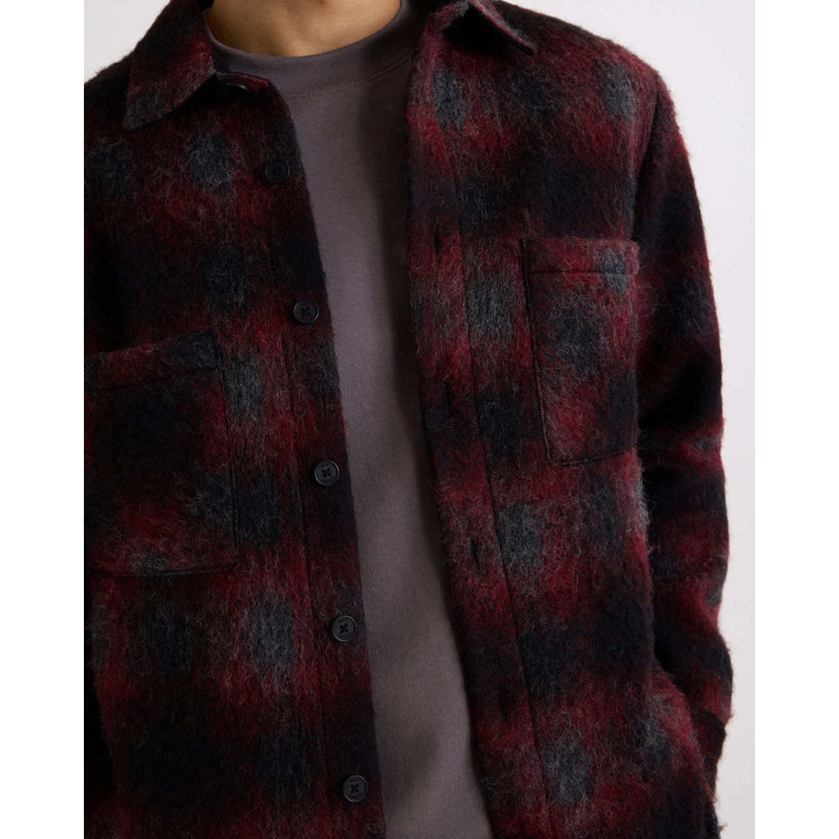 オーバーシャツ ELM WOOL BLEND CHECK (RED/BLACK)