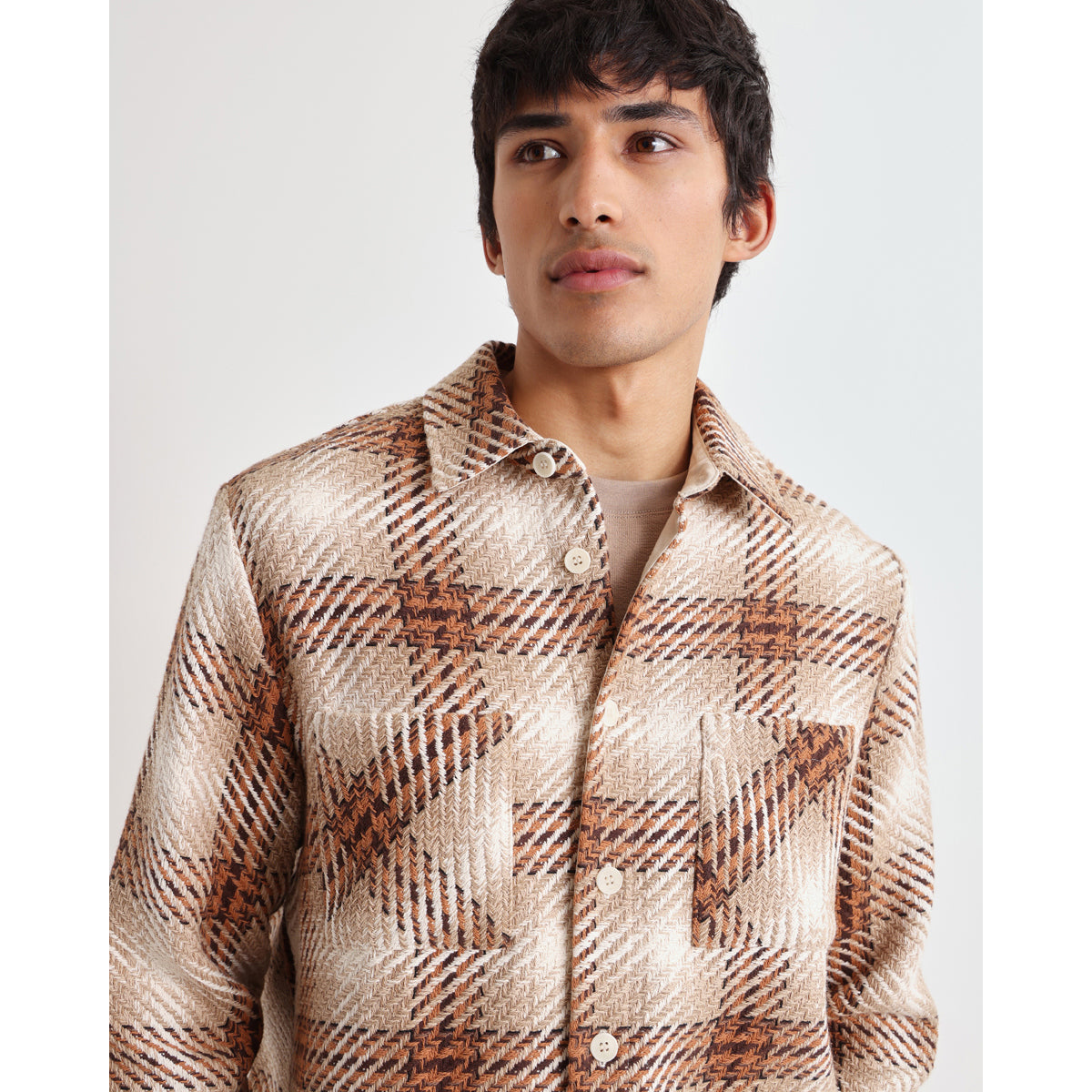 オーバーシャツ OVERLAP CHECK (NATURAL/ECRU)