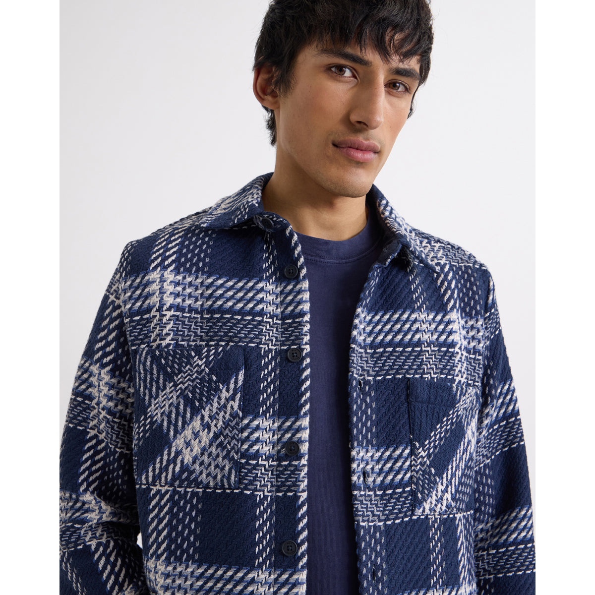 オーバーシャツ PLAID WEAVE (NAVY/ECRU)