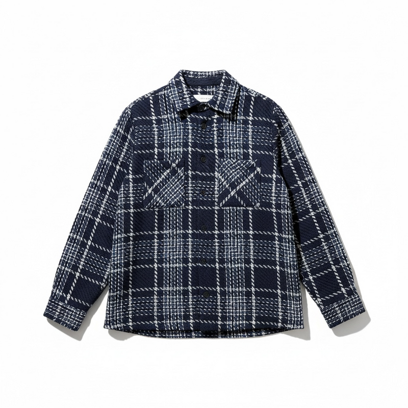 オーバーシャツ WAVE CHECK (NAVY/GREY)【ワックスロンドン日本公式