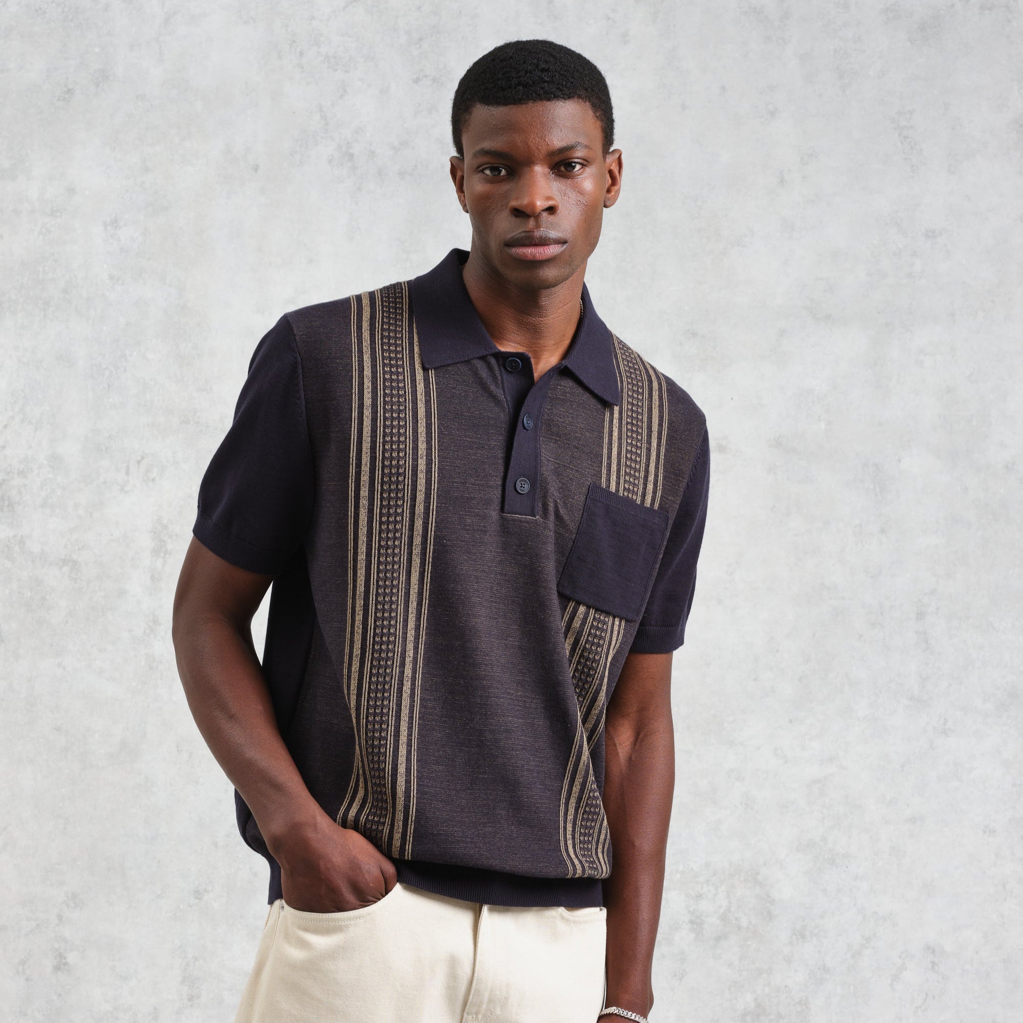 ポロシャツ RETRO STRIPE (NAVY/KHAKI)