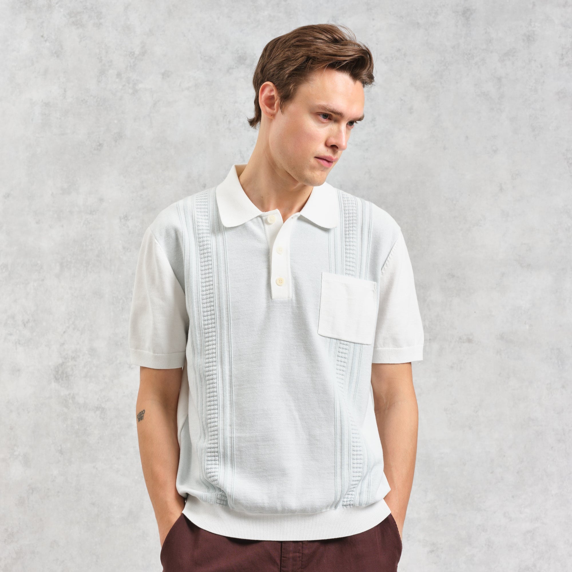 ポロシャツ RETRO STRIPE (PALE BLUE/ECRU)