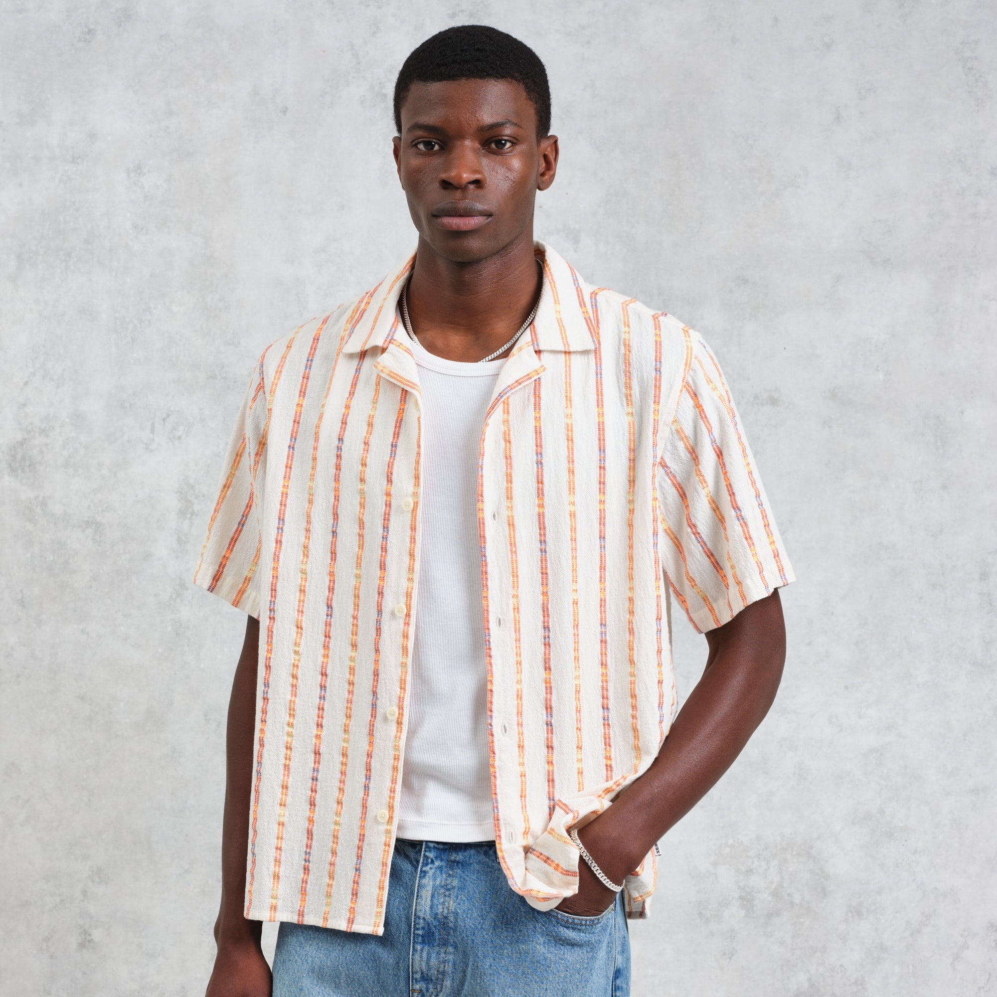 ディドコットシャツ MULTI LOOM STRIPE (ECRU/ORANGE)