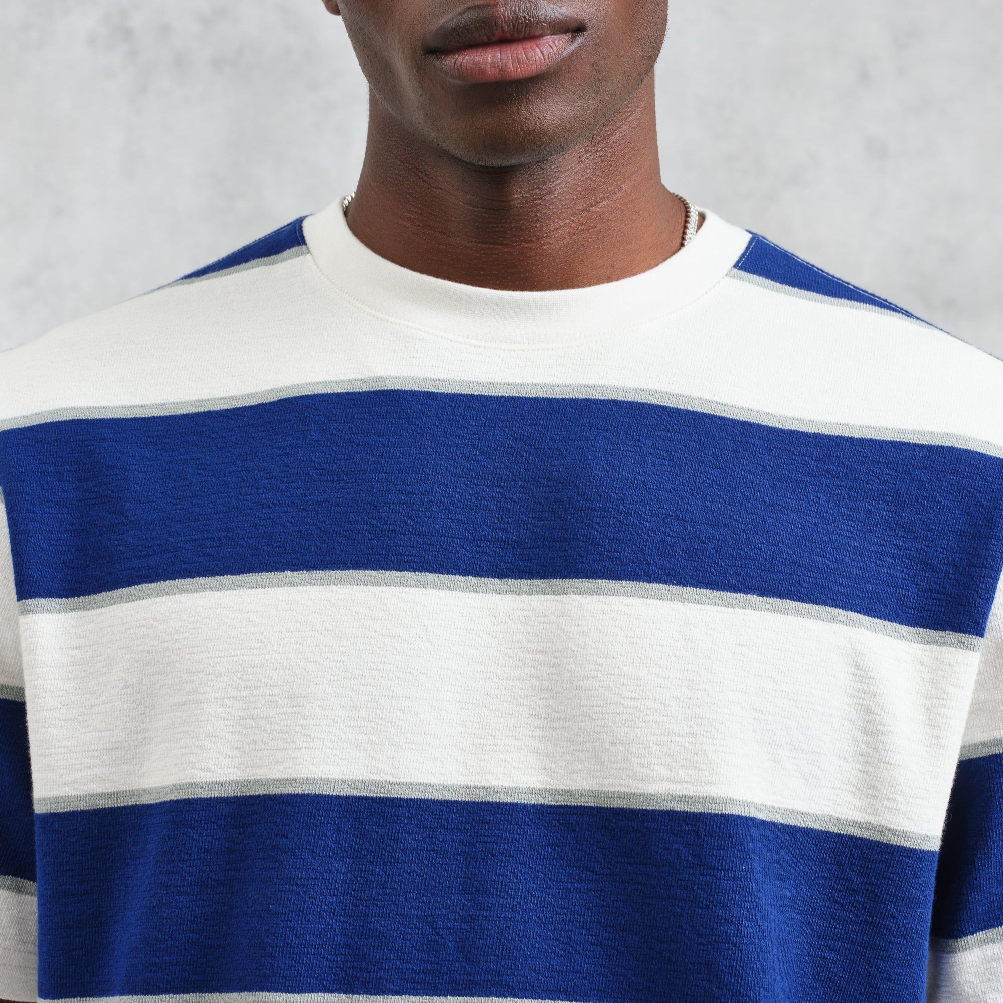 ディーンショートスリーブTシャツ BLOCK STRIPE (BLUE/ECRU)