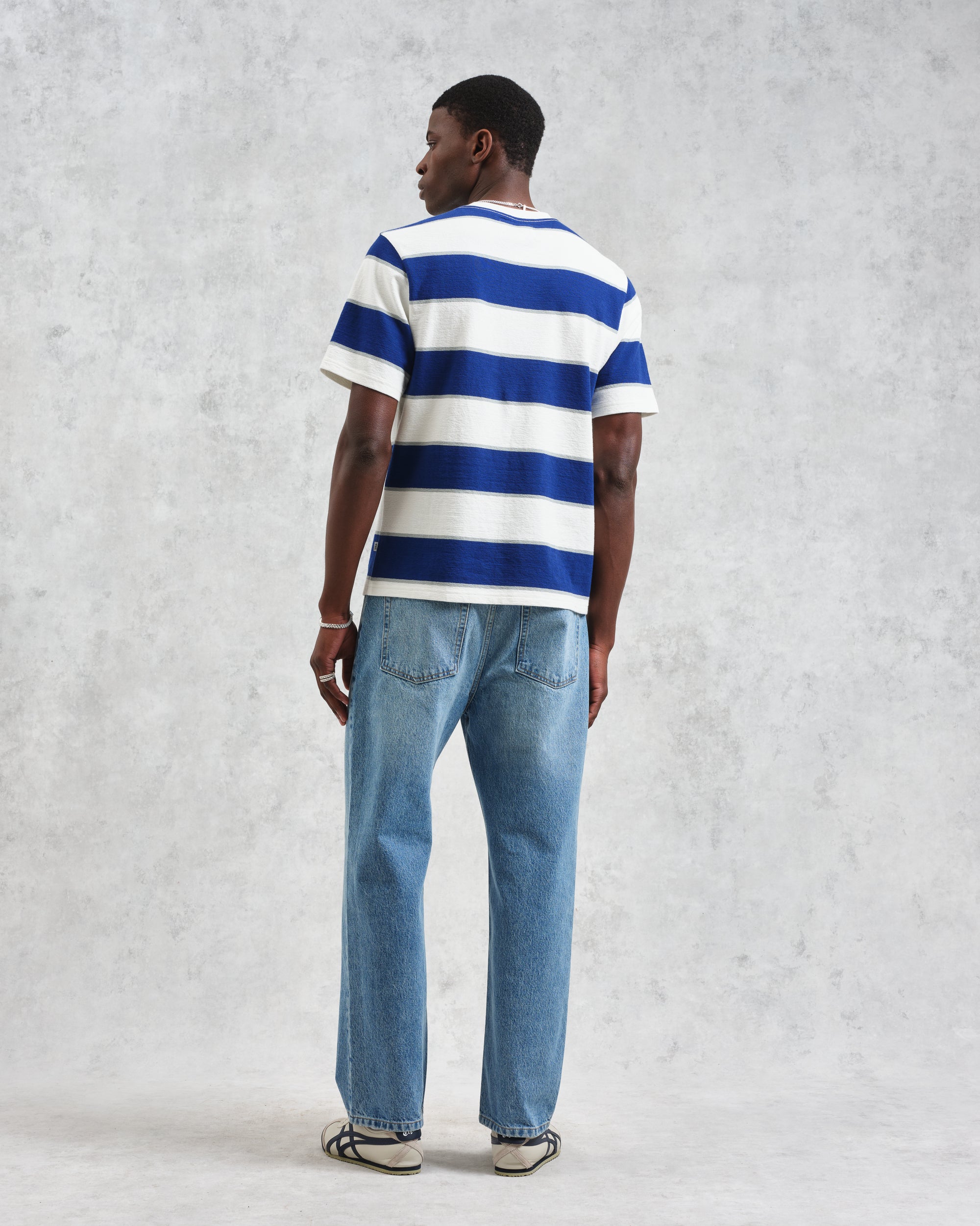 ディーンショートスリーブTシャツ BLOCK STRIPE (BLUE/ECRU)