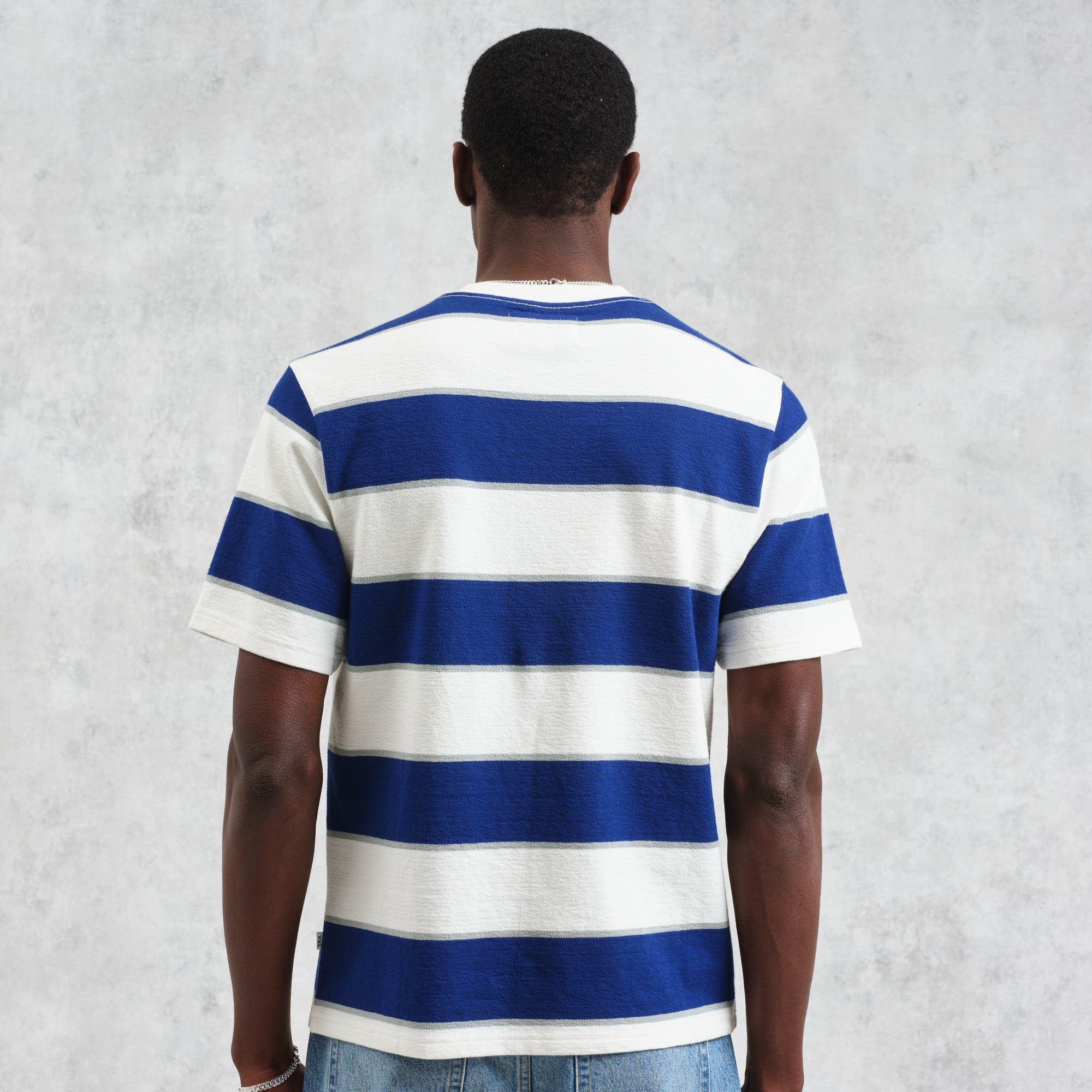 ディーンショートスリーブTシャツ BLOCK STRIPE (BLUE/ECRU)