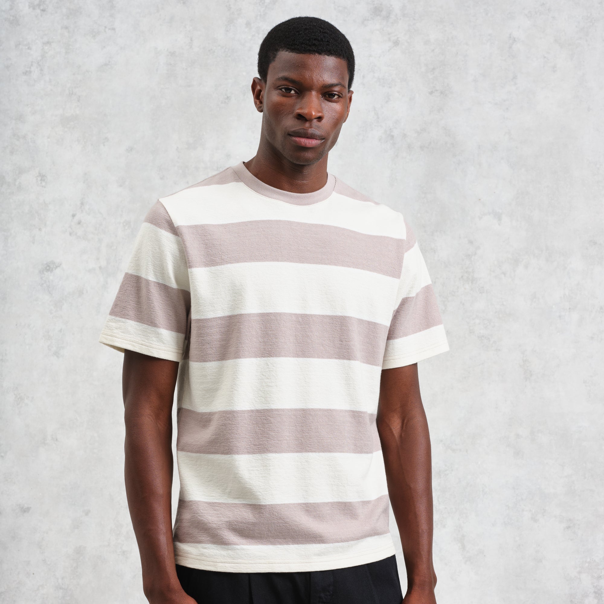 ディーンショートスリーブTシャツ BLOCK STRIPE (CLAY/ECRU)