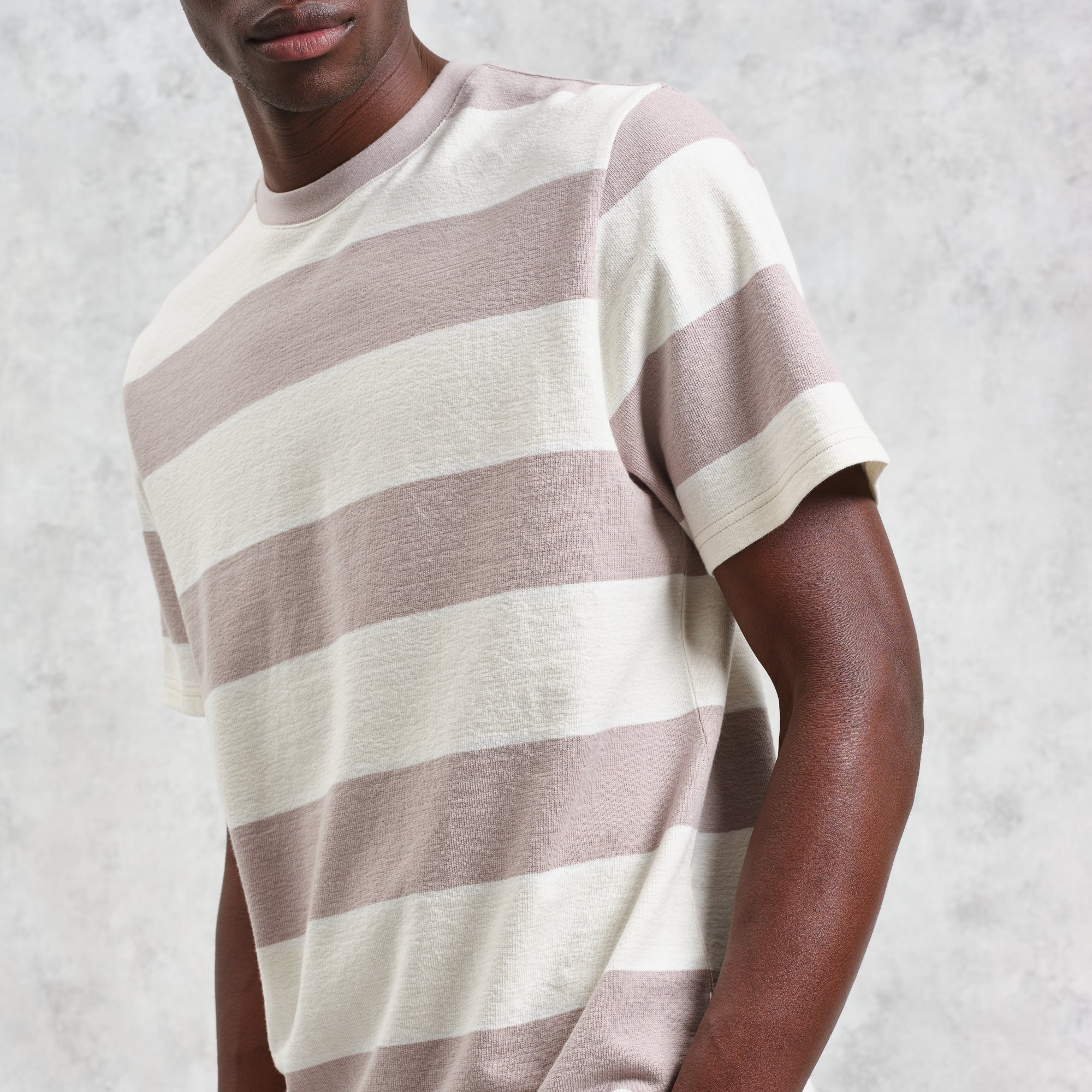 ディーンショートスリーブTシャツ BLOCK STRIPE (CLAY/ECRU)