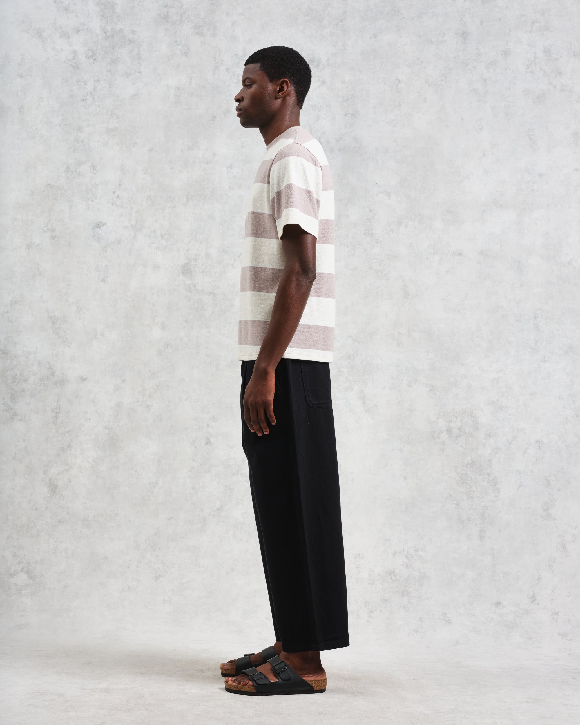 ディーンショートスリーブTシャツ BLOCK STRIPE (CLAY/ECRU)