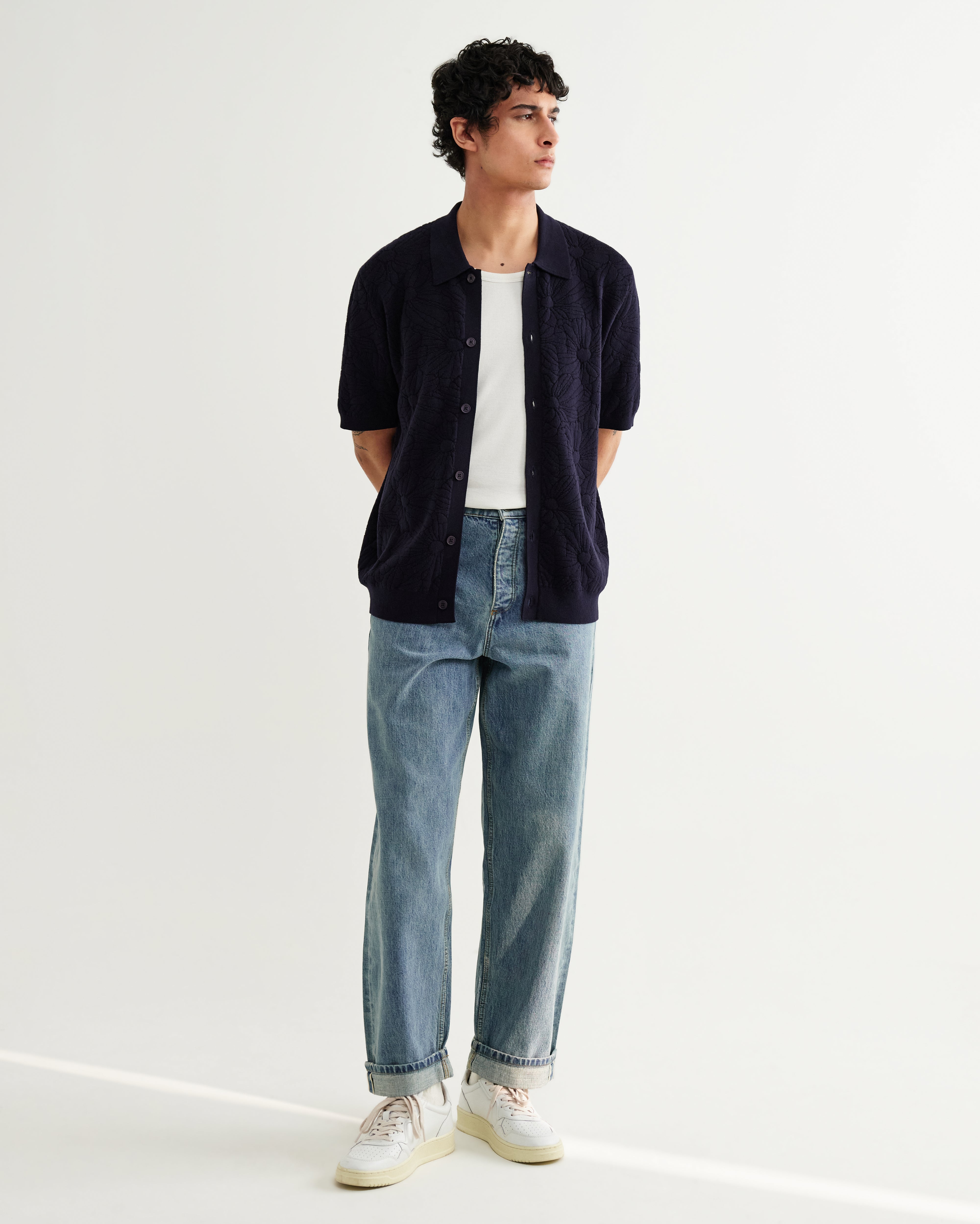 テラーロシャツ FLOWER JACQUARD (NAVY/BLACK)