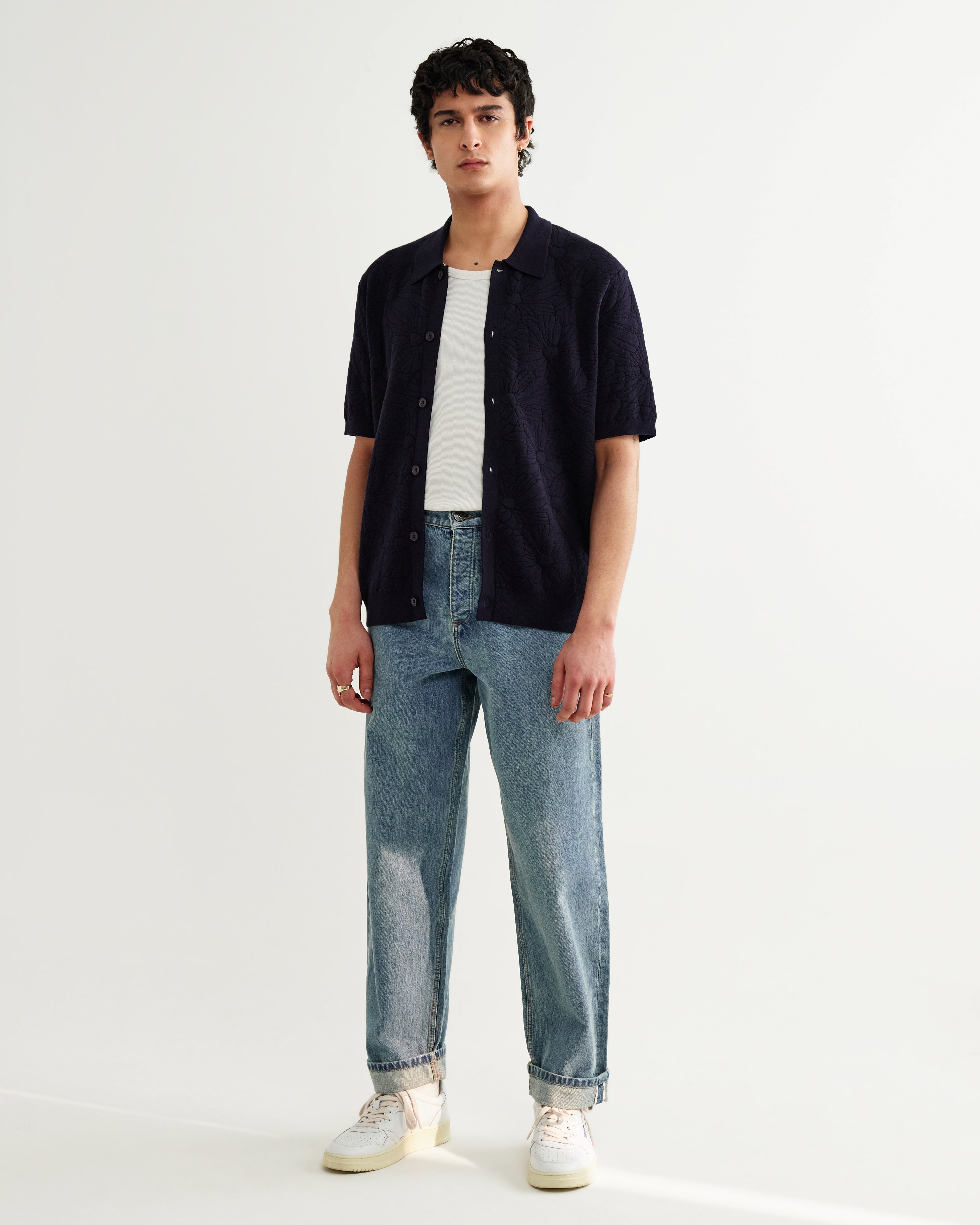 テラーロシャツ FLOWER JACQUARD (NAVY/BLACK)