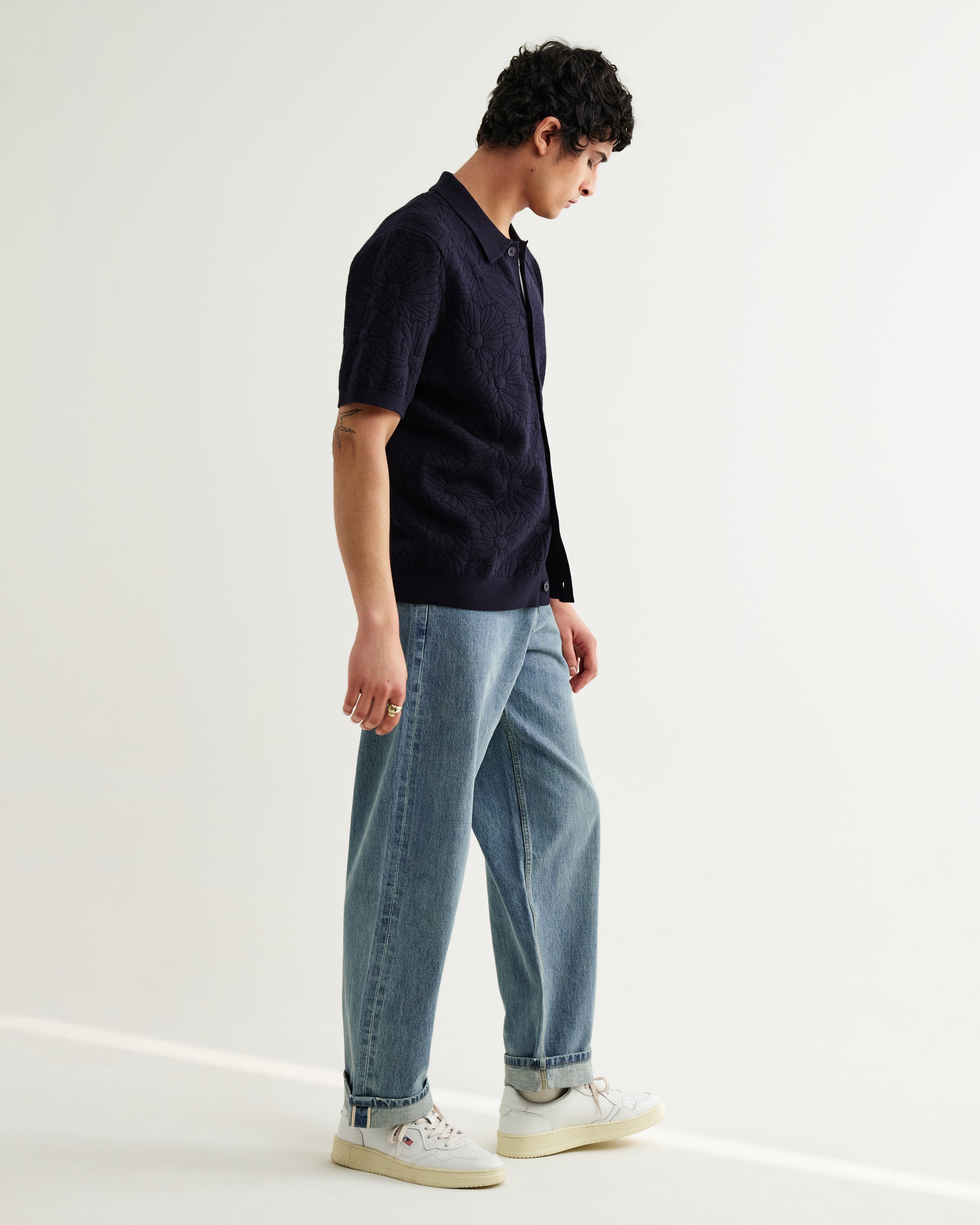 テラーロシャツ FLOWER JACQUARD (NAVY/BLACK)