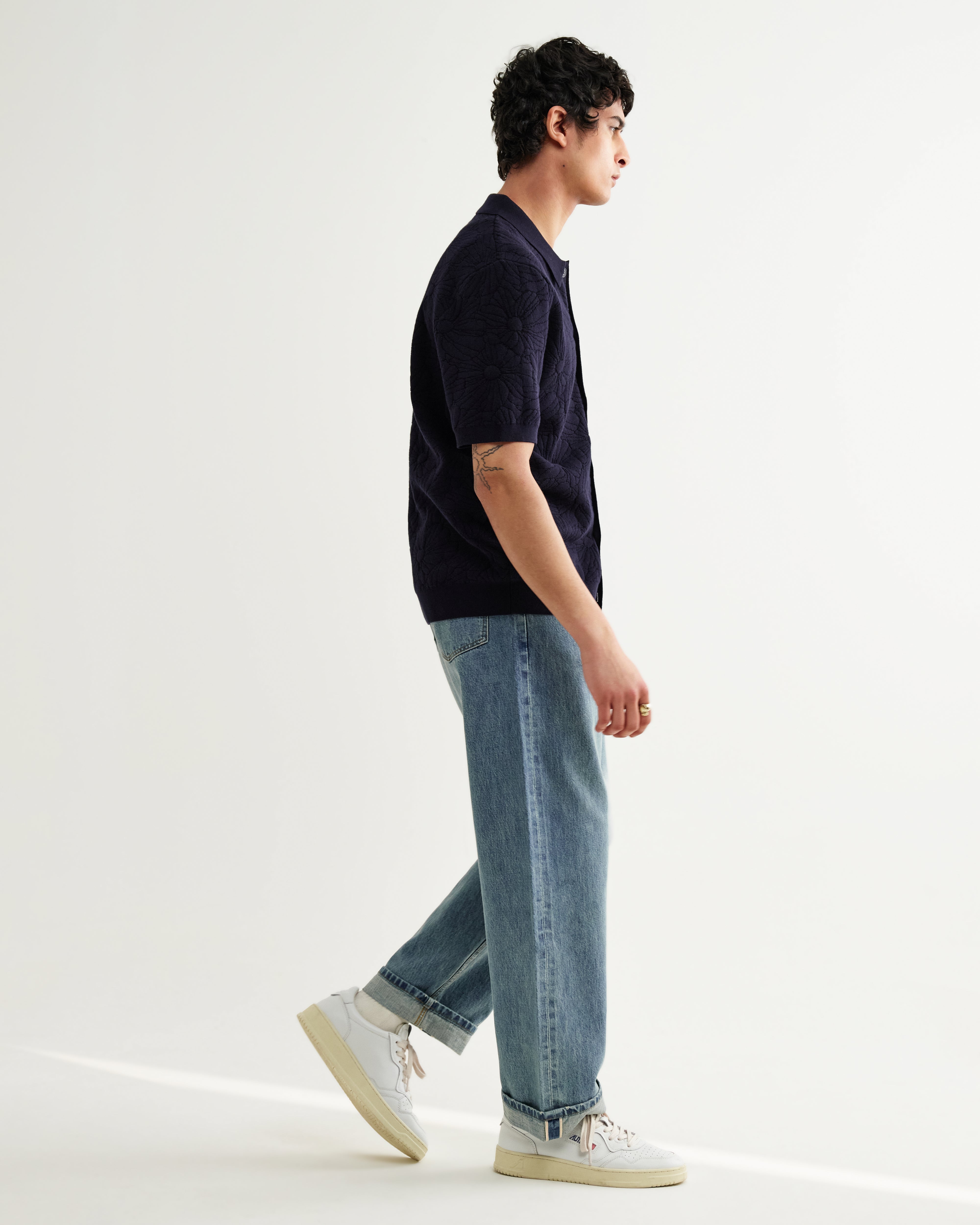 テラーロシャツ FLOWER JACQUARD (NAVY/BLACK)