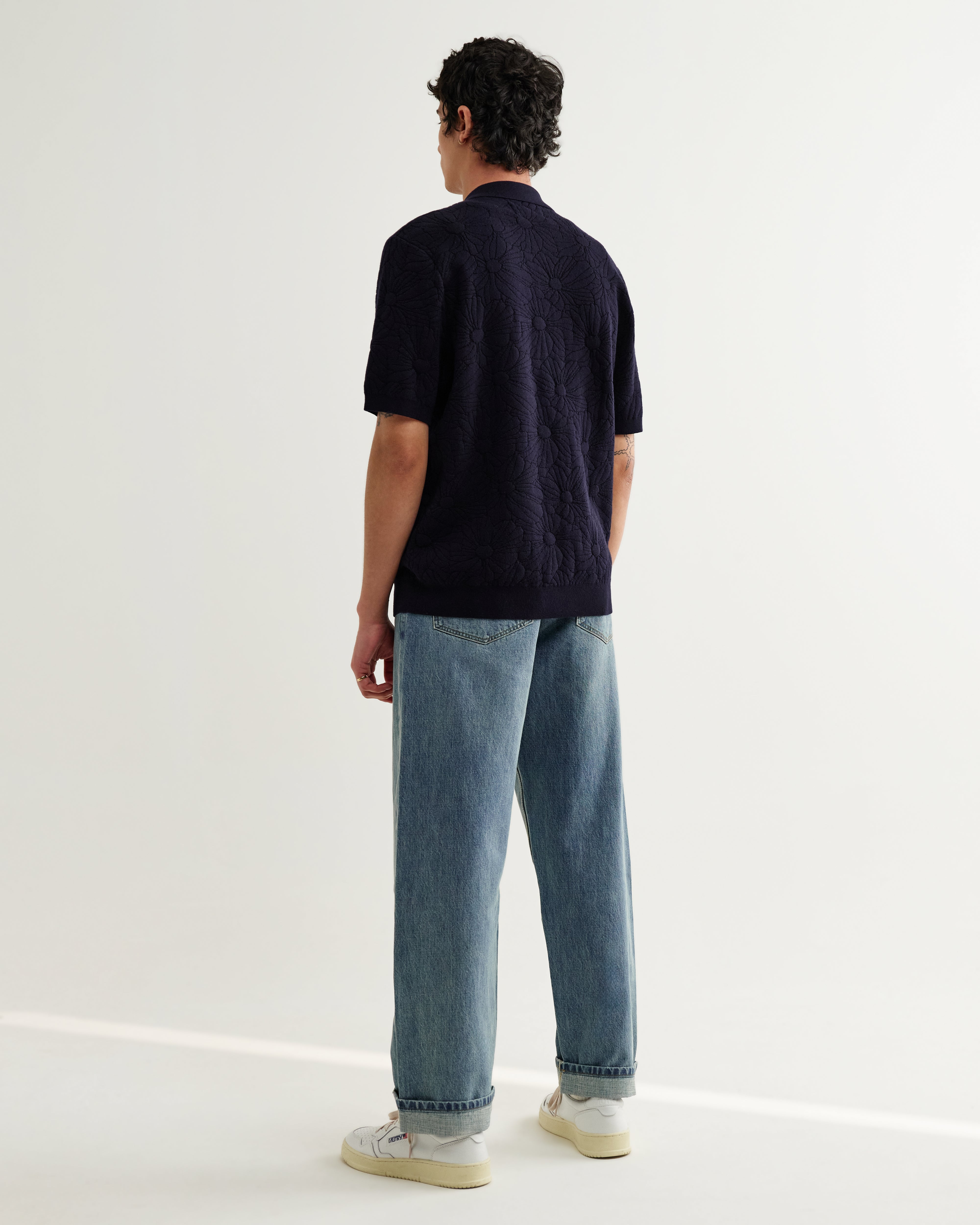 テラーロシャツ FLOWER JACQUARD (NAVY/BLACK)