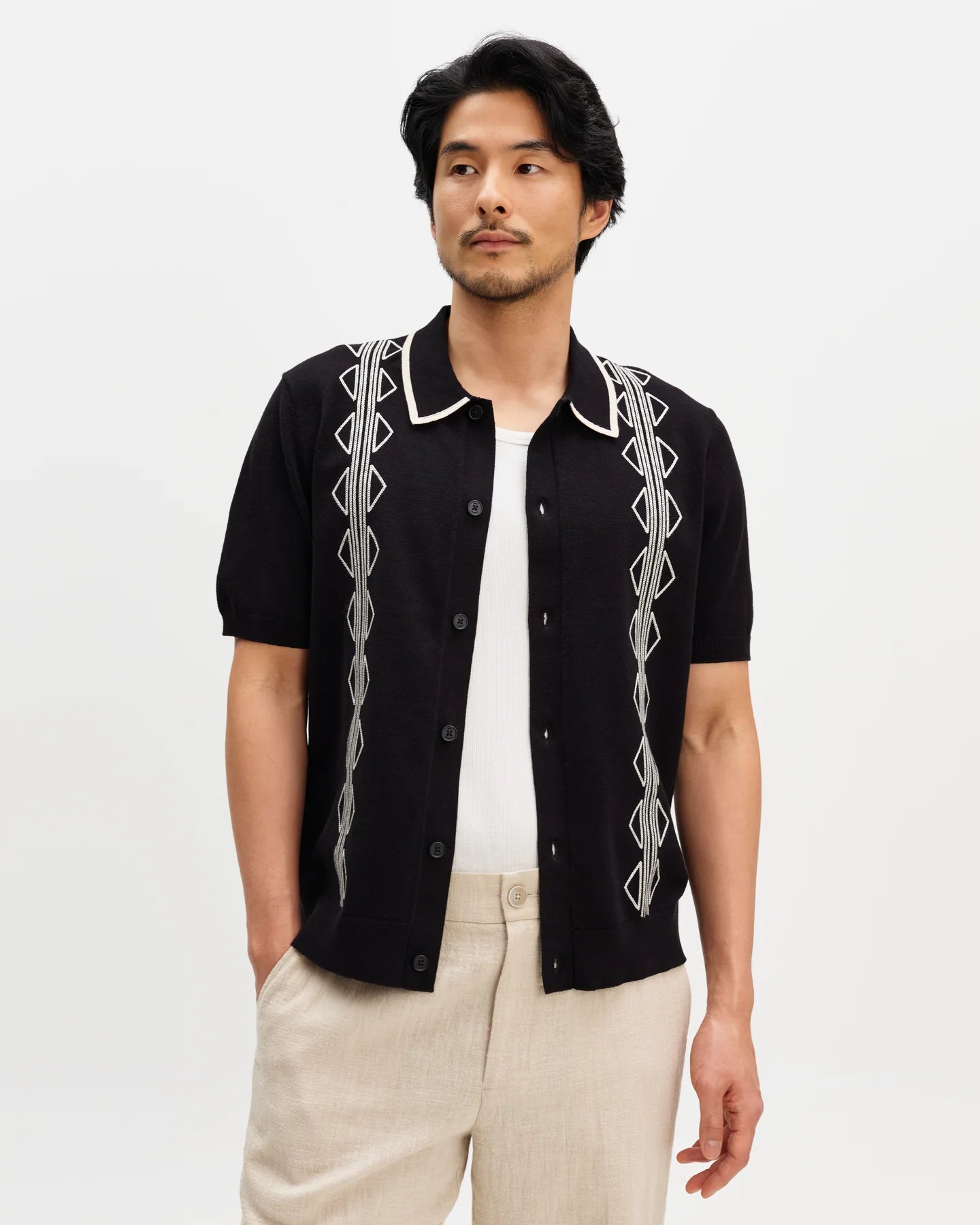テラーロシャツ RETRO EMBROIDERY (BLACK/ECRU)
