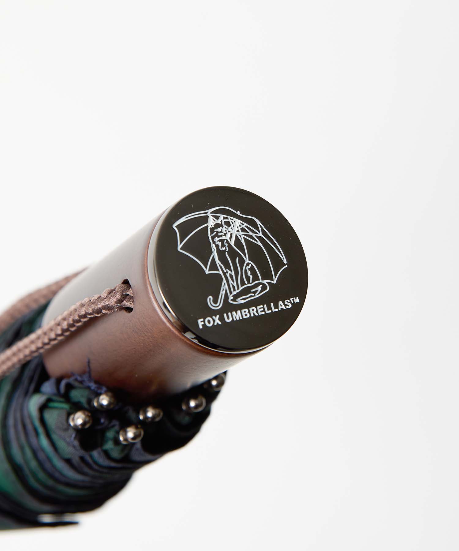 TL11 Brown Maple Straight with Fox Engraved Disc | 折りたたみ傘 | ストレート型ハンドル | メイプル | 雨用傘 (Black Watch)