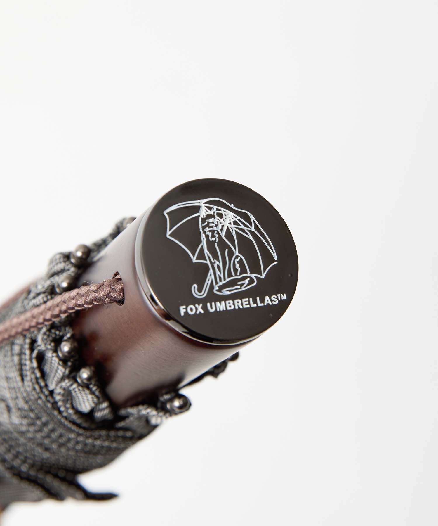 TL11 Brown Maple Straight with Fox Engraved Disc | 折りたたみ傘 | ストレート型ハンドル | メイプル | 晴雨兼用傘 (Prince Of Wales Grey)