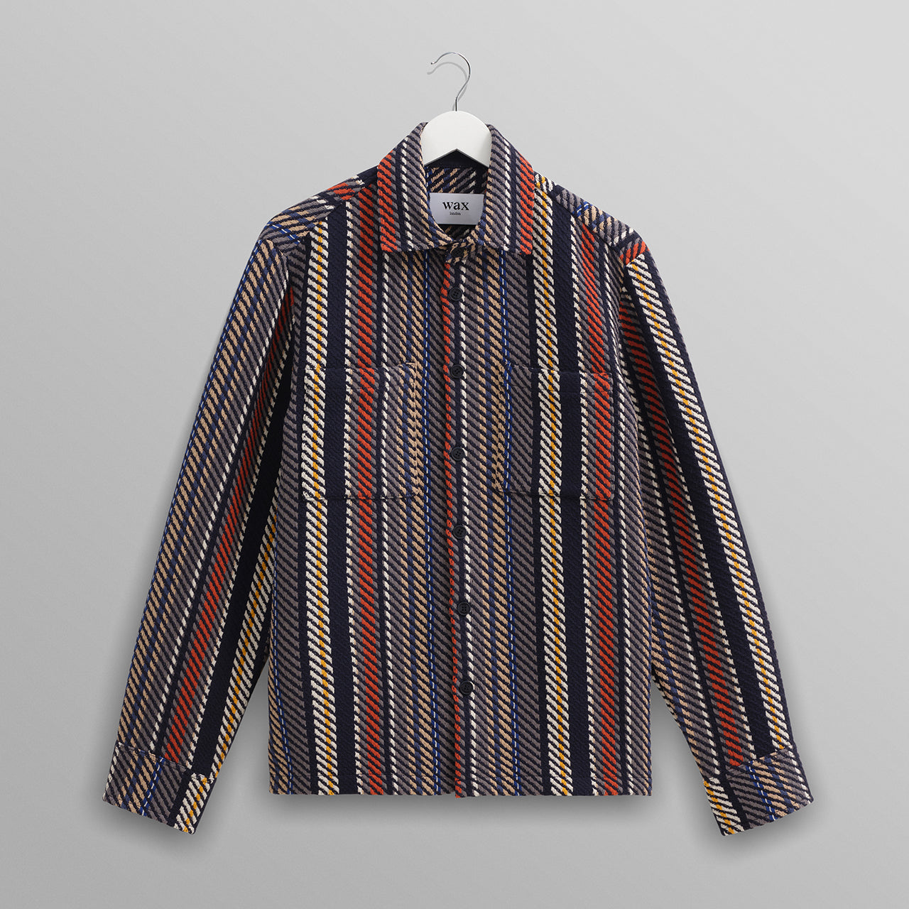 WHオーバーシャツ バーティカルストライプ (NAVY/ ORANGE)OSH-WHI-BJX-NVO ワックスロンドンwax london