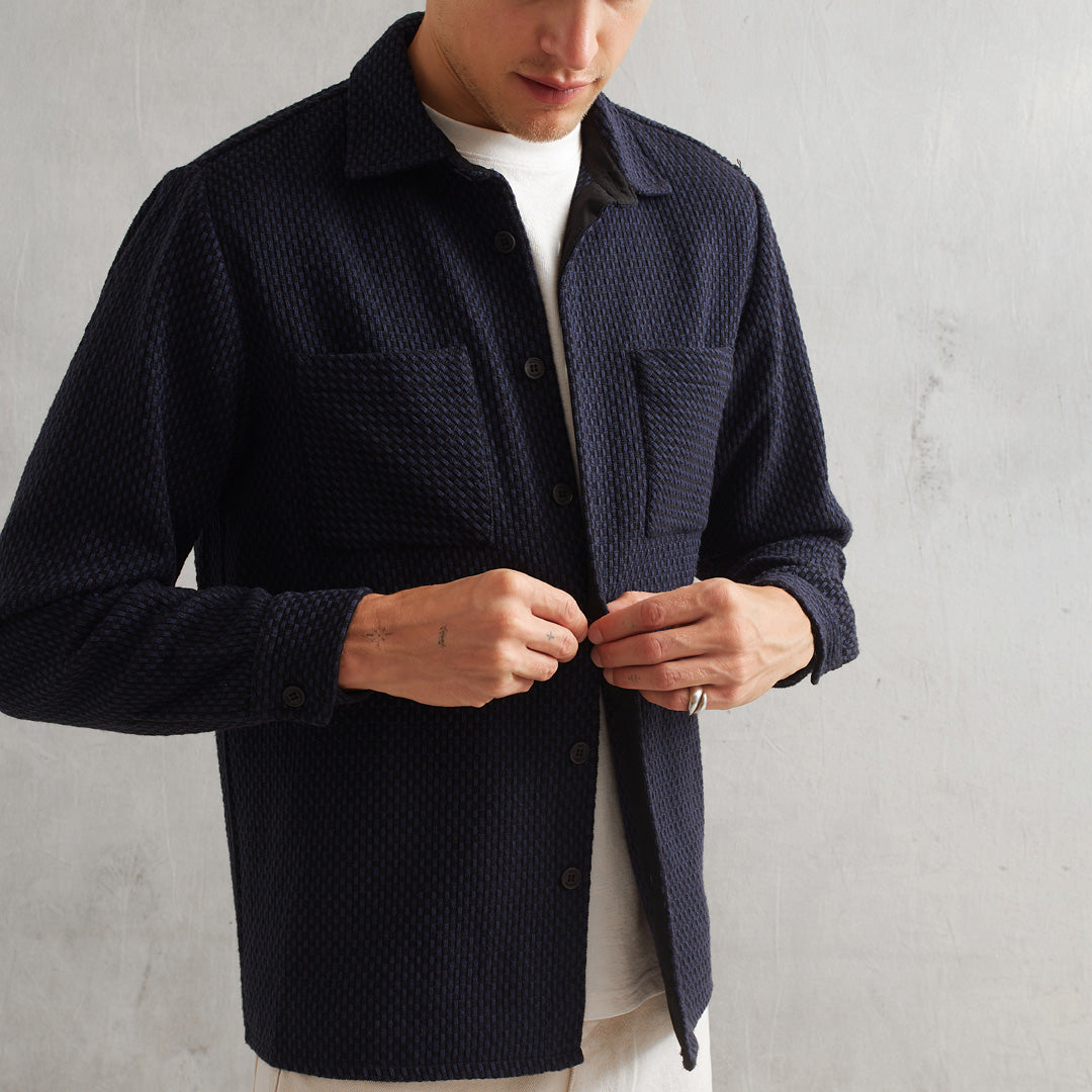 WHオーバーシャツ｜ステップニー（BLACK/NAVY）