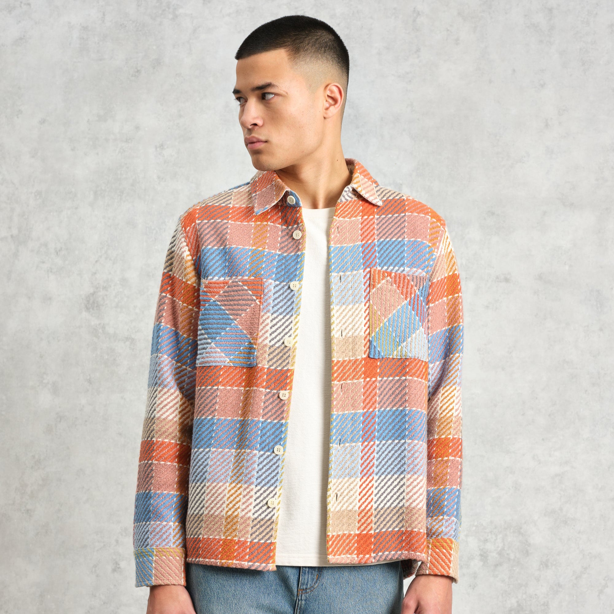 オーバーシャツ PIKE CHECK (ORANGE/BLUE) Whiting Overshirt