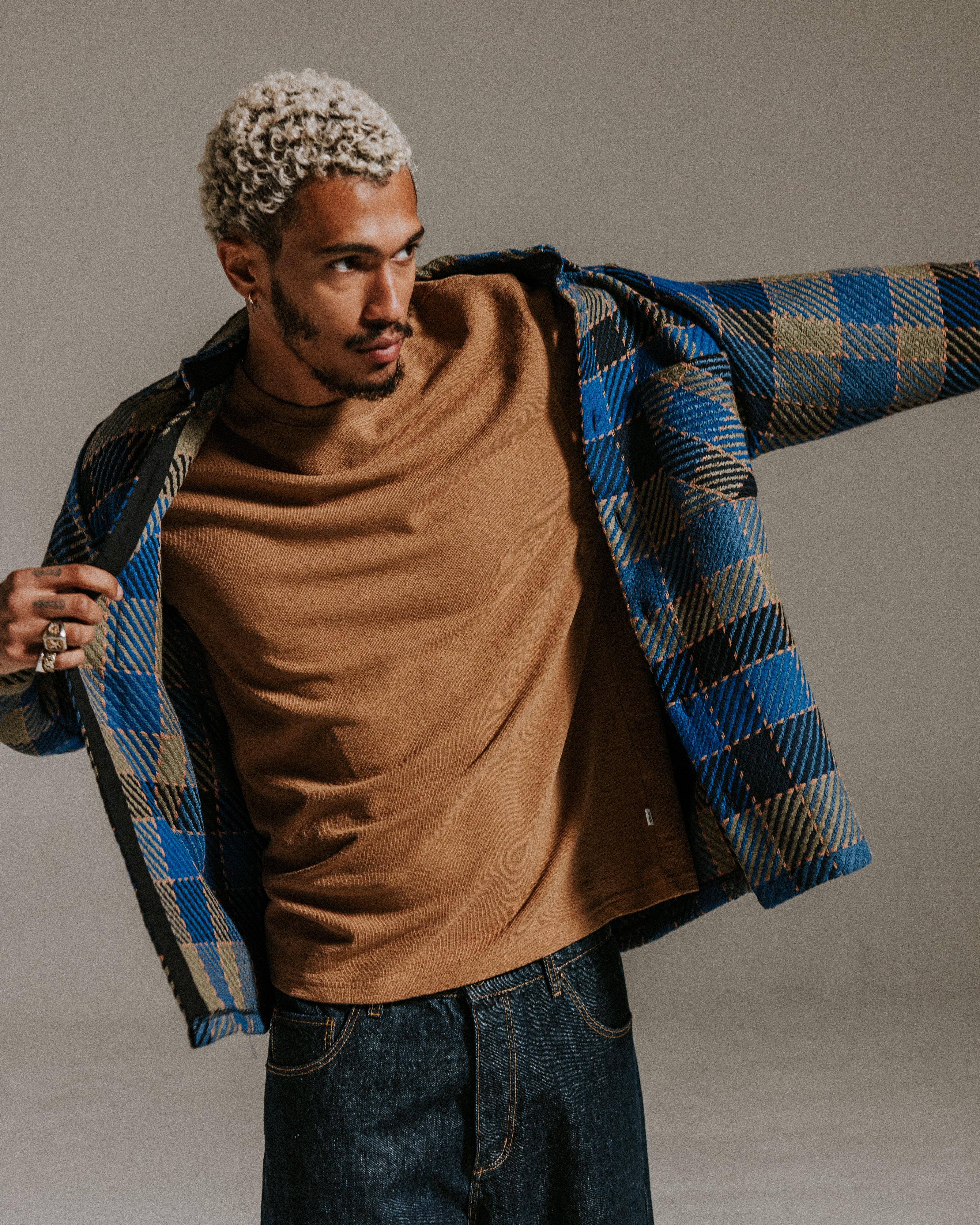 オーバーシャツ PIKE CHECK (BULE/KHAKI)