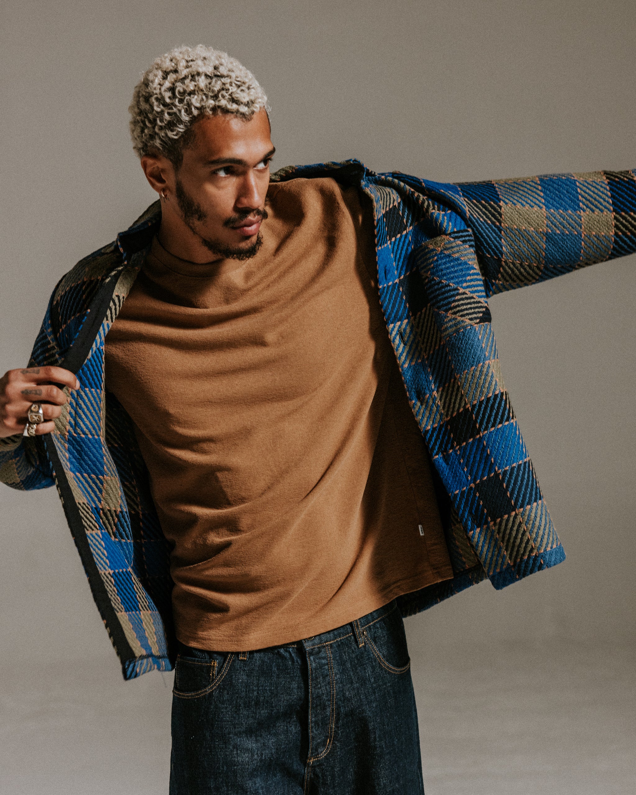 オーバーシャツ PIKE CHECK (BULE/KHAKI)