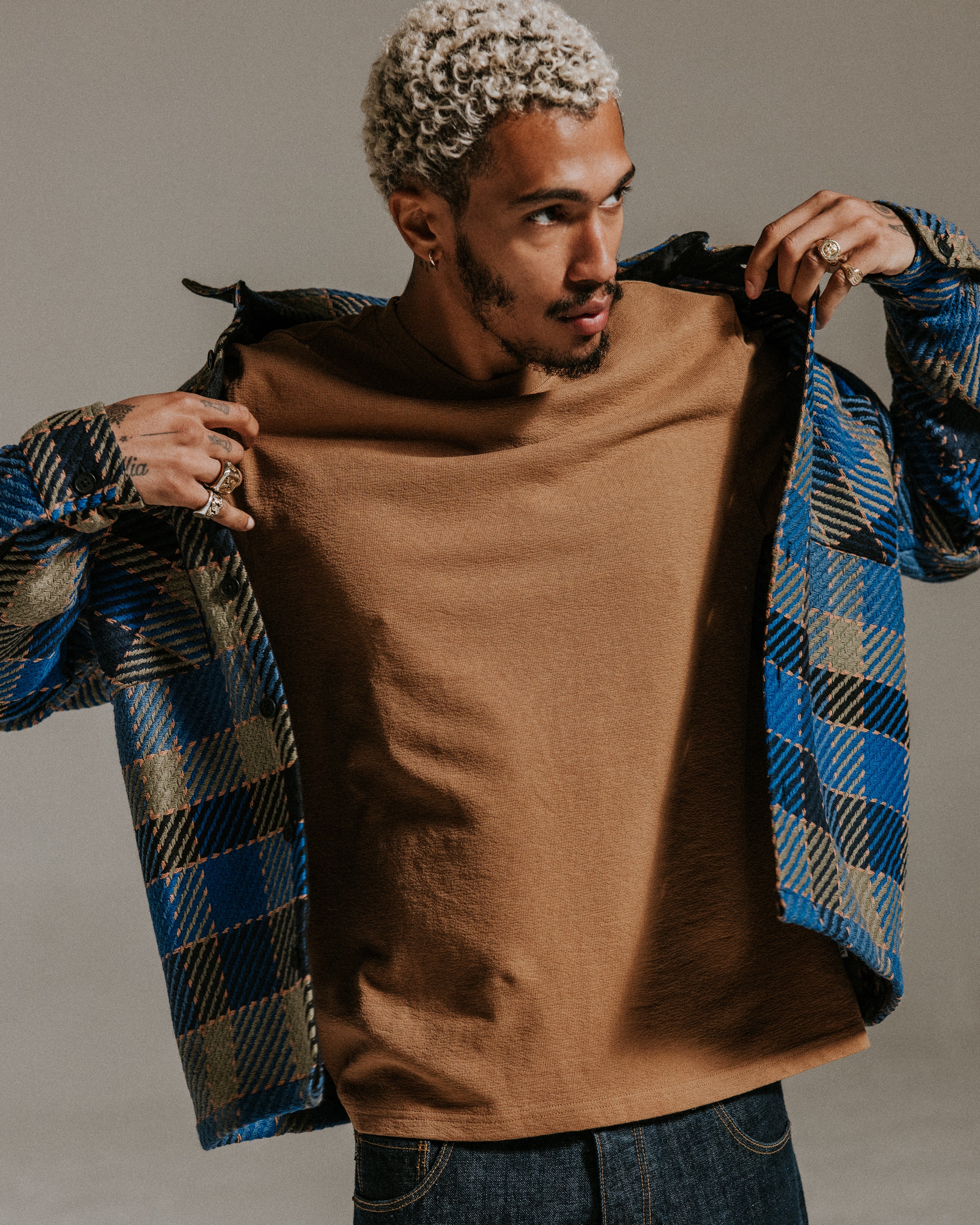 オーバーシャツ PIKE CHECK (BULE/KHAKI)