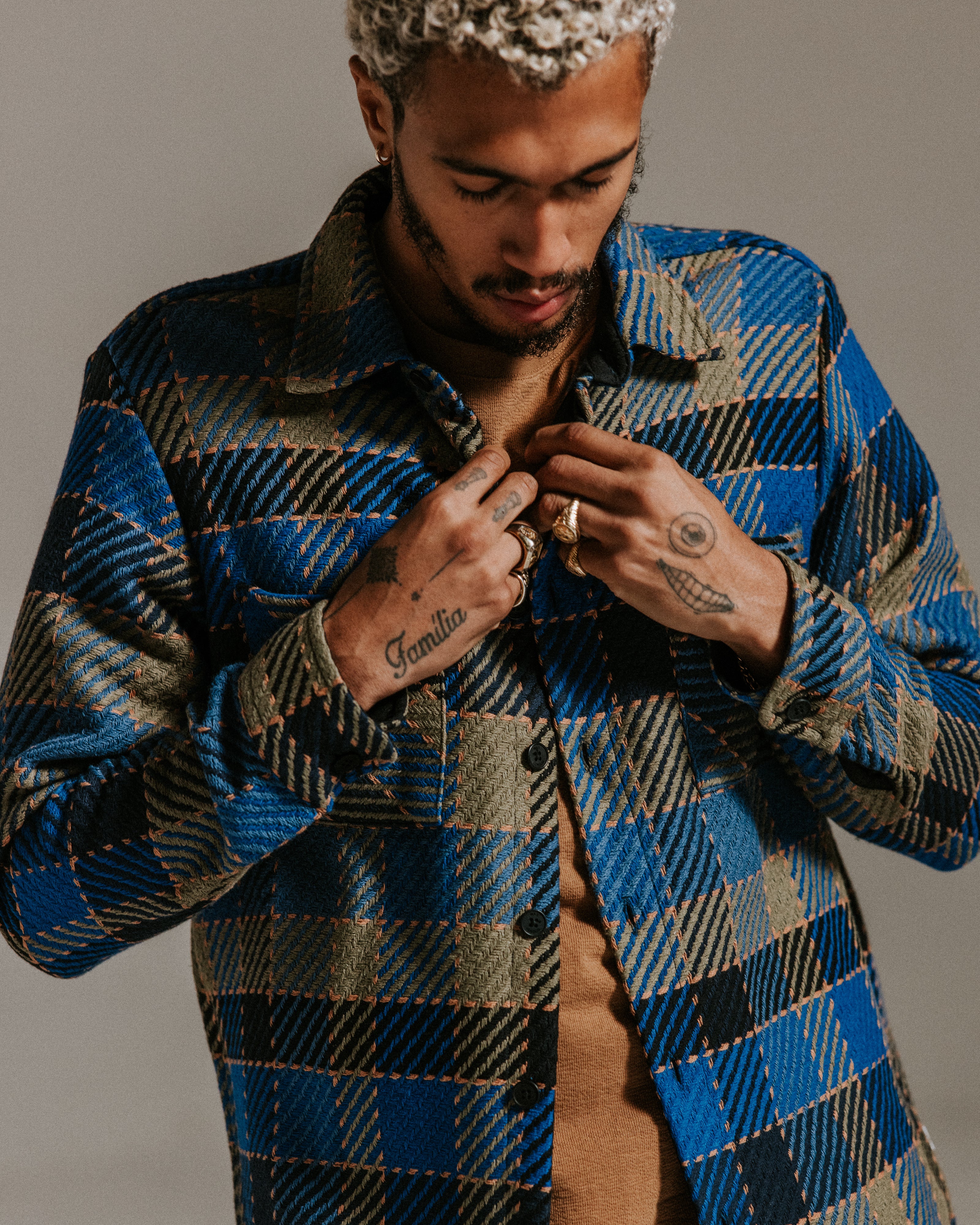 オーバーシャツ PIKE CHECK (BULE/KHAKI)