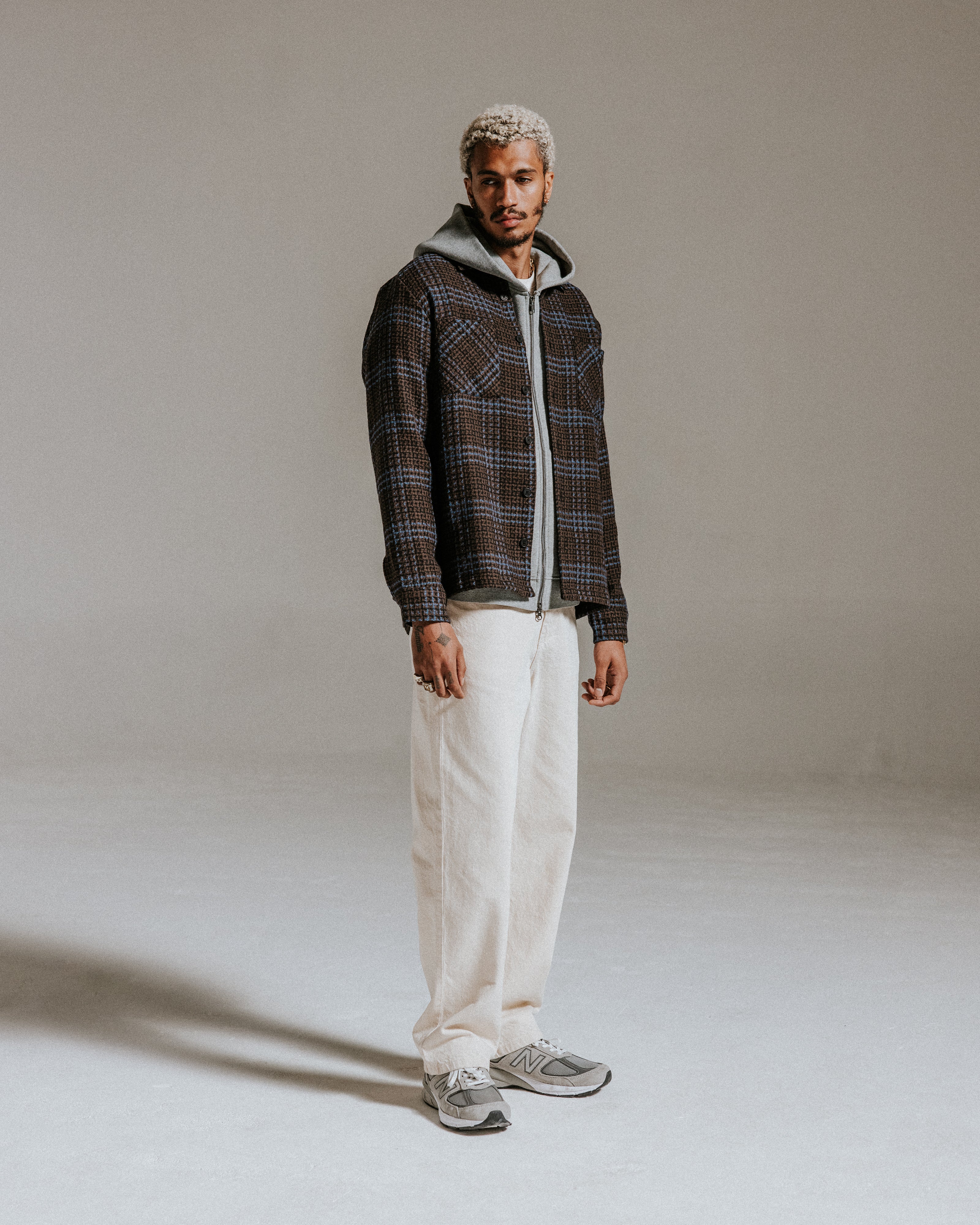 オーバーシャツ  SKATE CHECK (BROWN/BLUE)