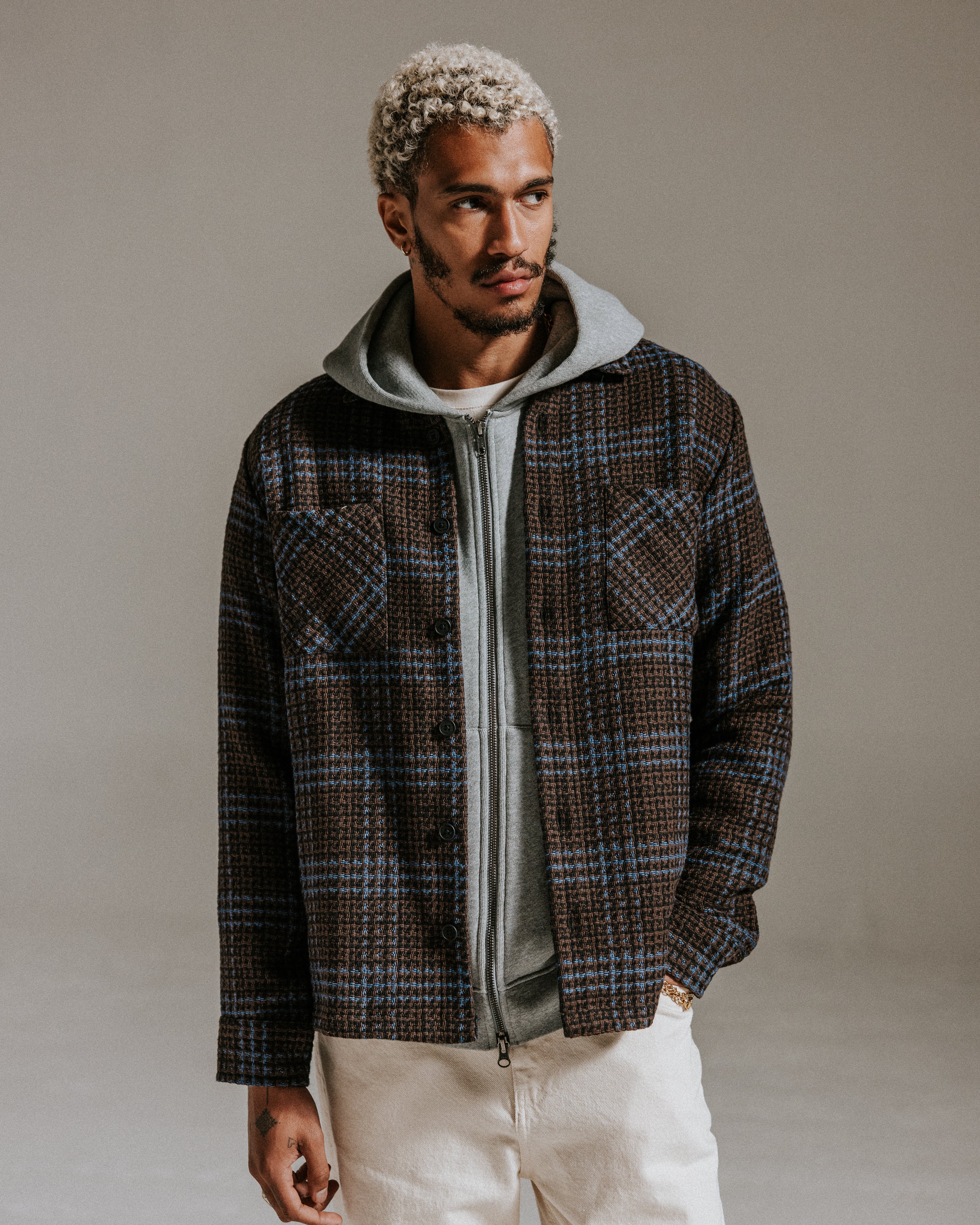 オーバーシャツ  SKATE CHECK (BROWN/BLUE)