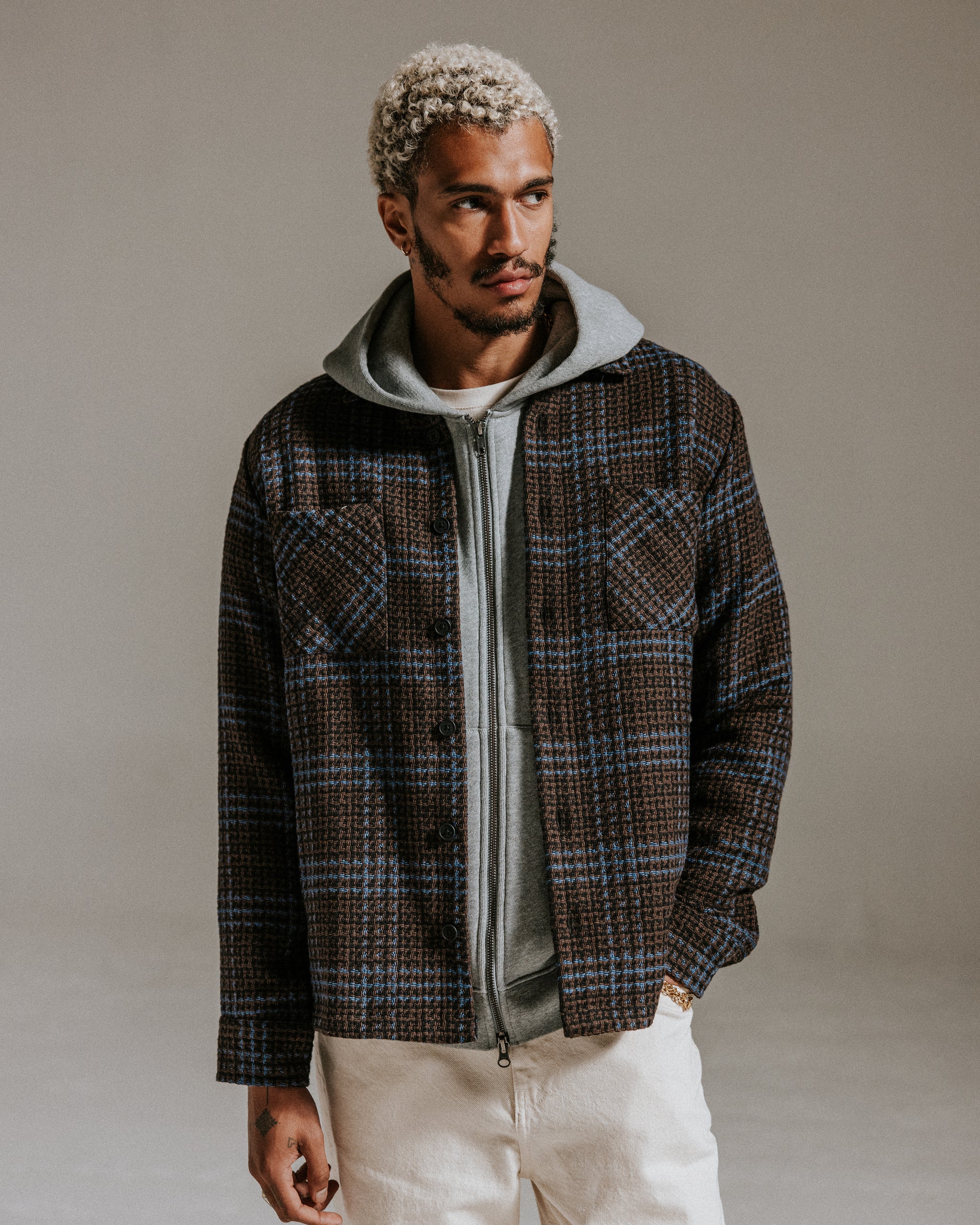 オーバーシャツ  SKATE CHECK (BROWN/BLUE)